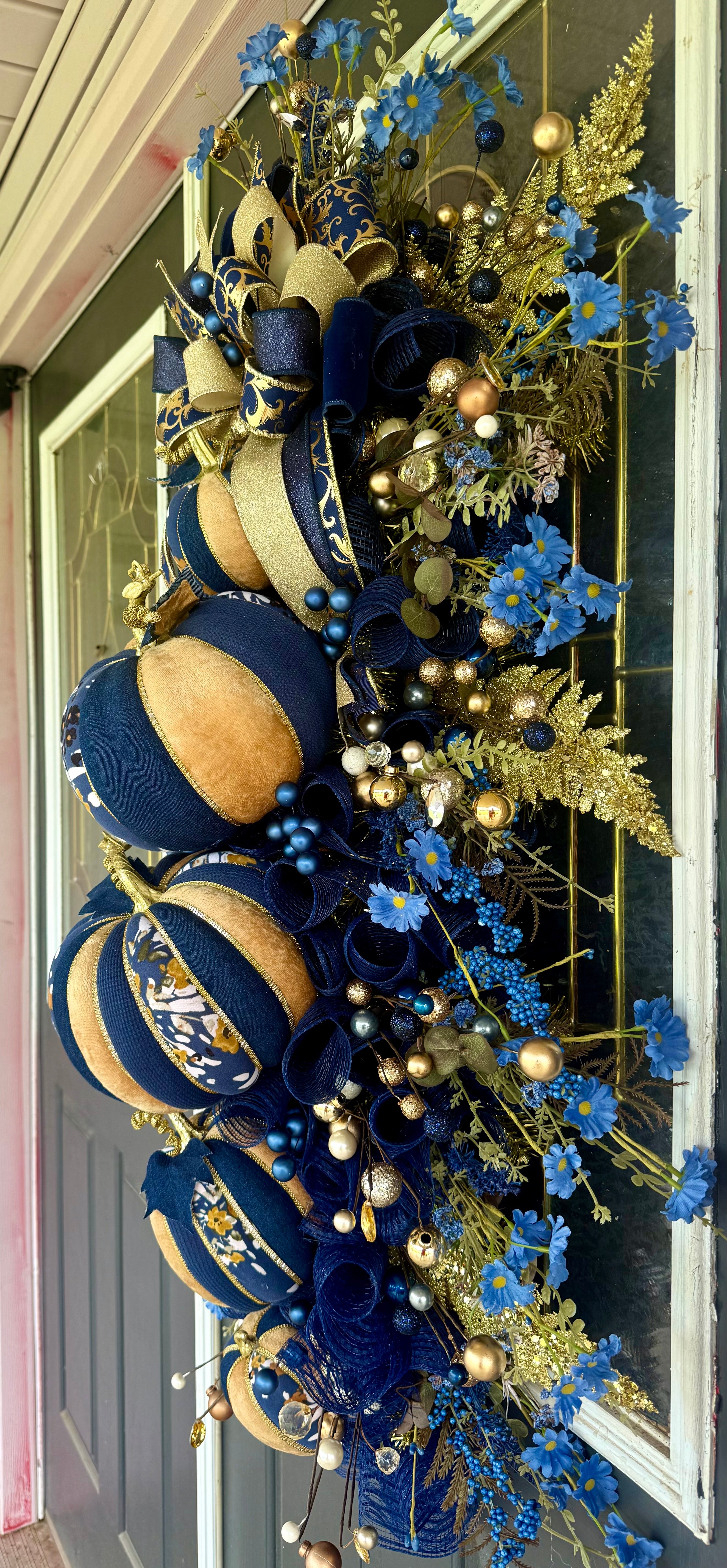 Luxury Navy & Gold Pumpkin Fall Swag