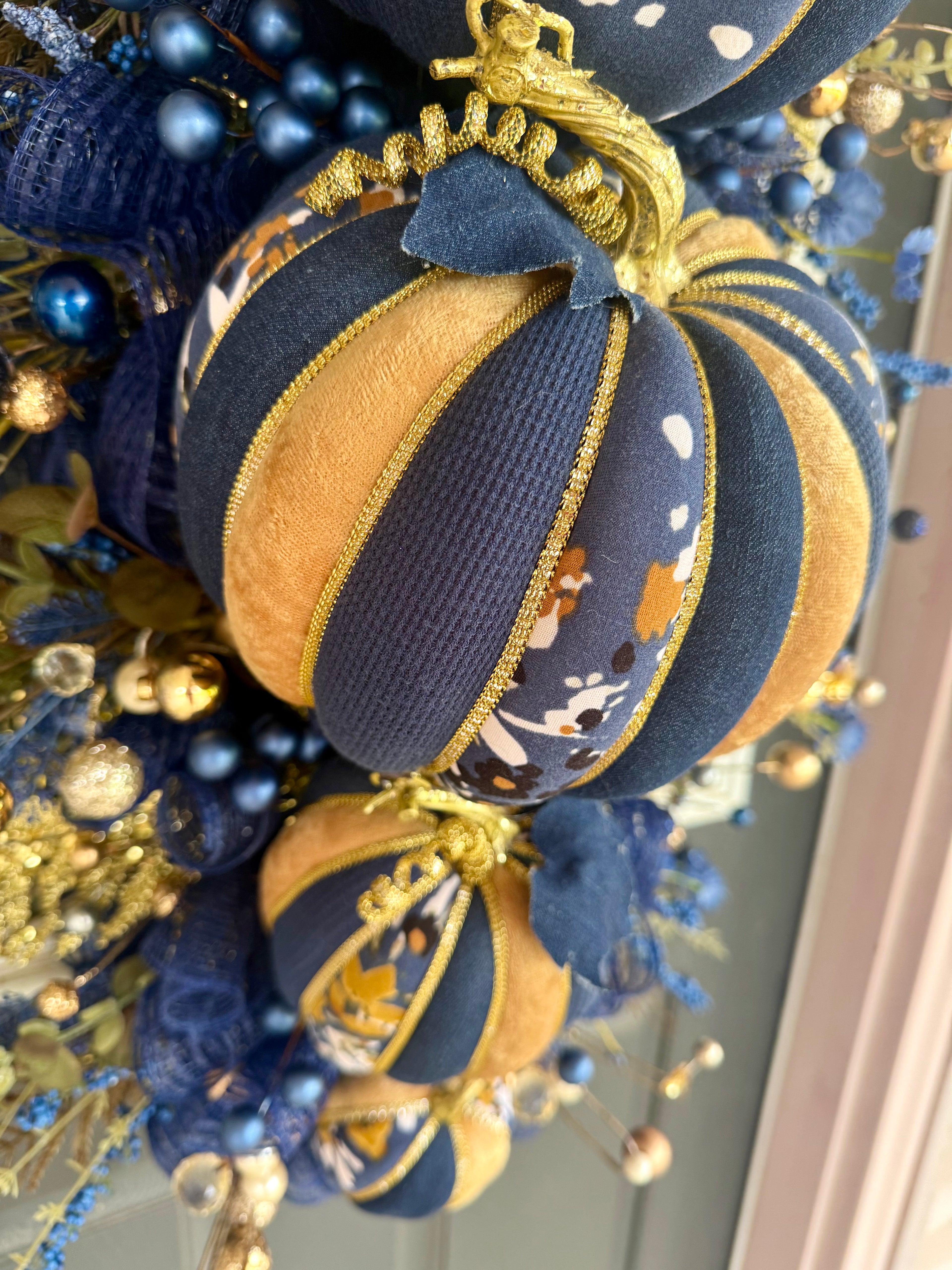 Luxury Navy & Gold Pumpkin Fall Swag