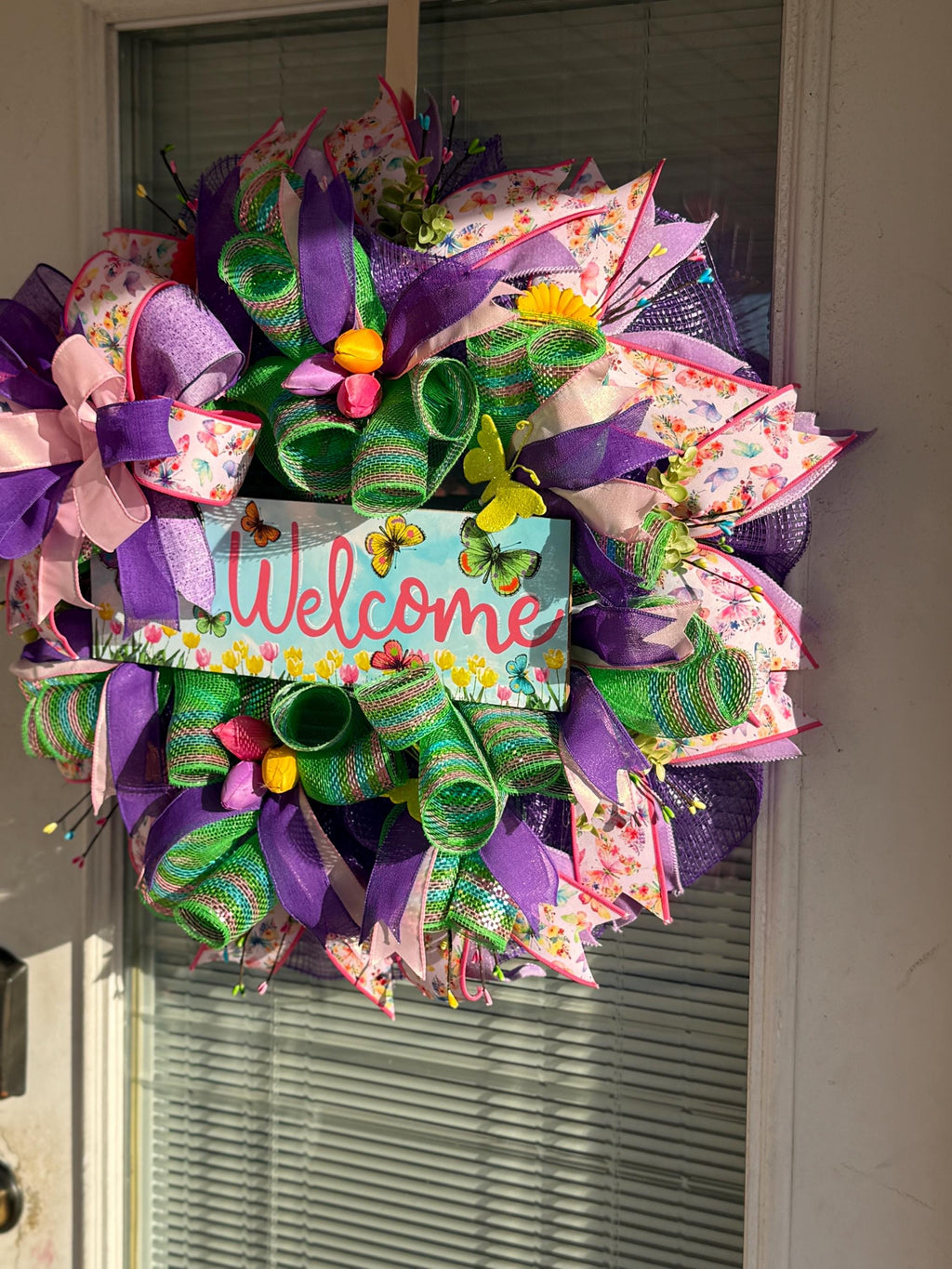 Handmade Spring Welcome Wreath | Floral Butterfly Door Decor