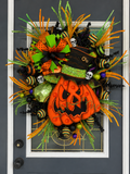 Luxury Halloween Jack-O’-Lantern Wreath | One-of-a-Kind Handmade Front Door Decor | Oversized Pumpkin | Spooky Fall Decor