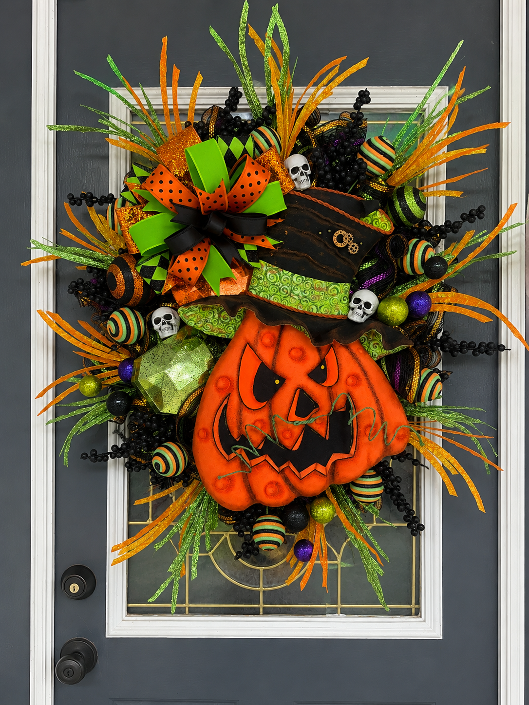 Luxury Halloween Jack-O’-Lantern Wreath | One-of-a-Kind Handmade Front Door Decor | Oversized Pumpkin | Spooky Fall Decor