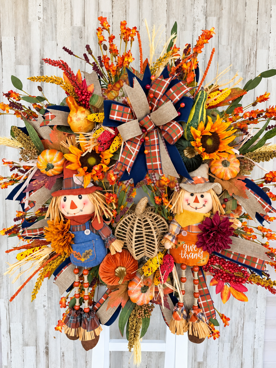 Luxury Scarecrow Fall Wreath – Thanksgiving Autumn Door Swag