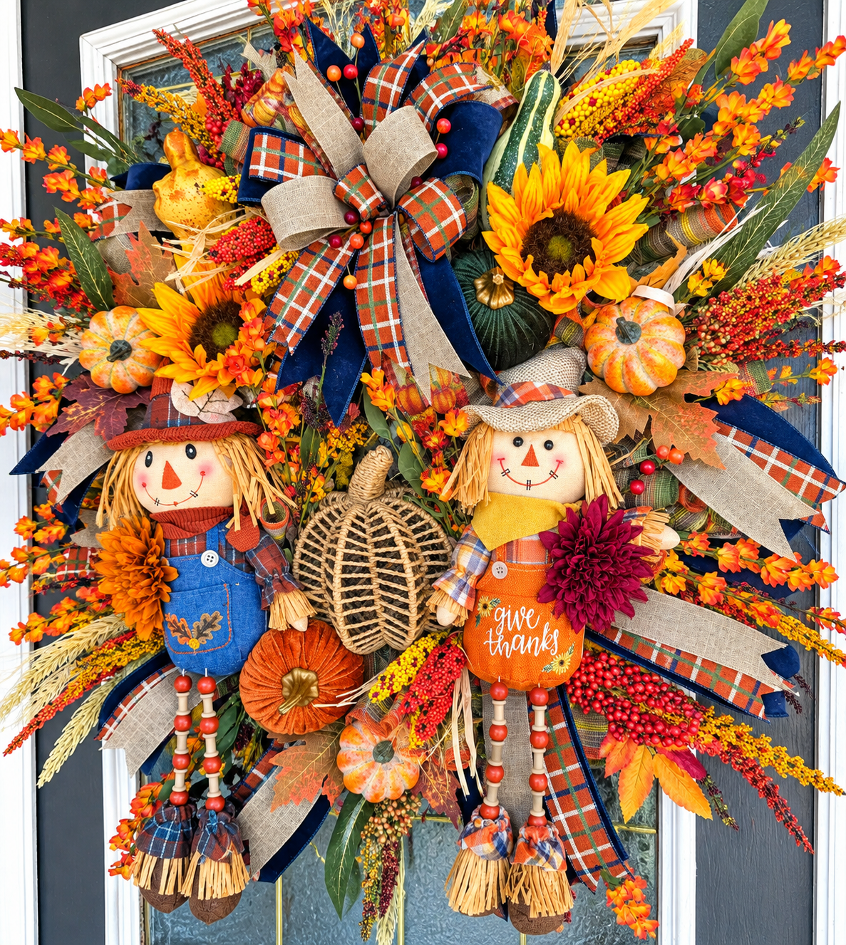 Luxury Scarecrow Fall Wreath – Thanksgiving Autumn Door Swag