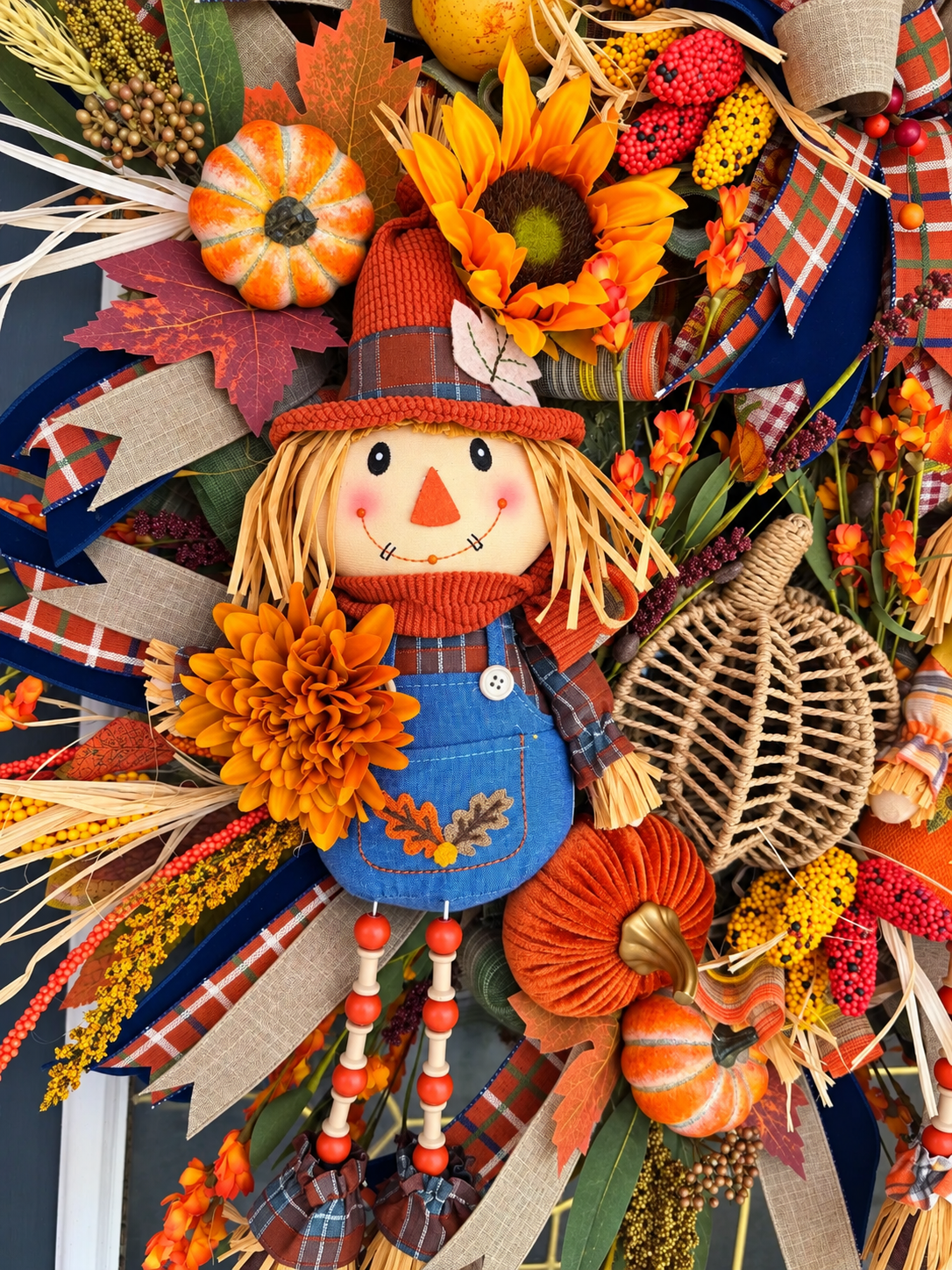 Luxury Scarecrow Fall Wreath – Thanksgiving Autumn Door Swag