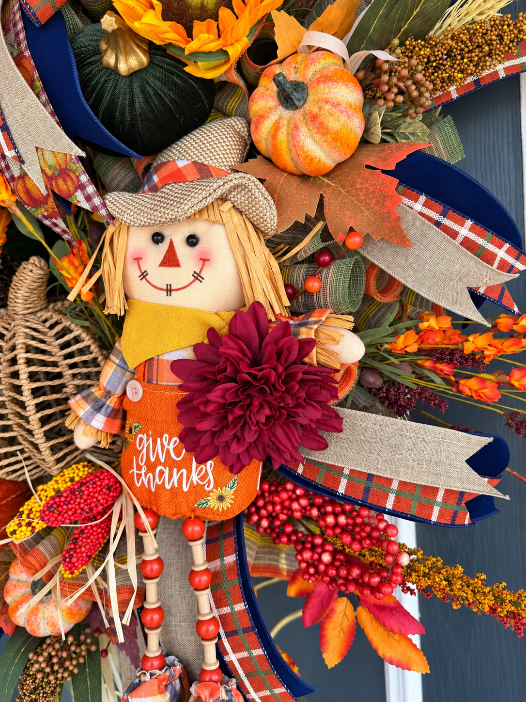 Luxury Scarecrow Fall Wreath – Thanksgiving Autumn Door Swag