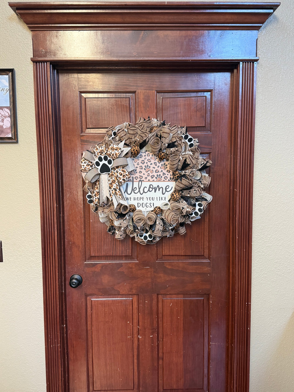 Dog Lover Wreath, Neutral Burlap Leopard Paw Print Welcome Sign, Farmhouse Pet Decor