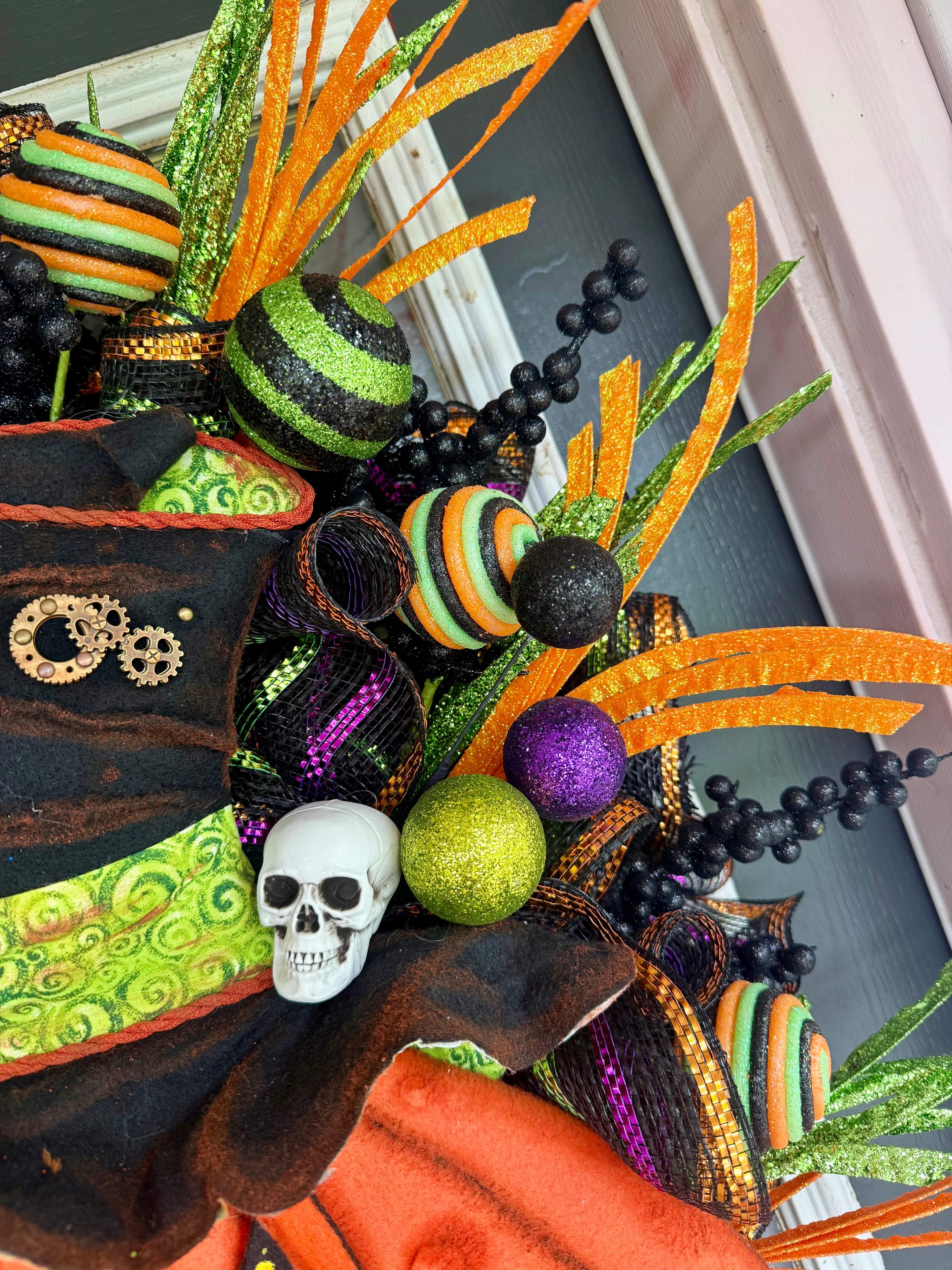 Luxury Halloween Jack-O’-Lantern Wreath | One-of-a-Kind Handmade Front Door Decor | Oversized Pumpkin | Spooky Fall Decor
