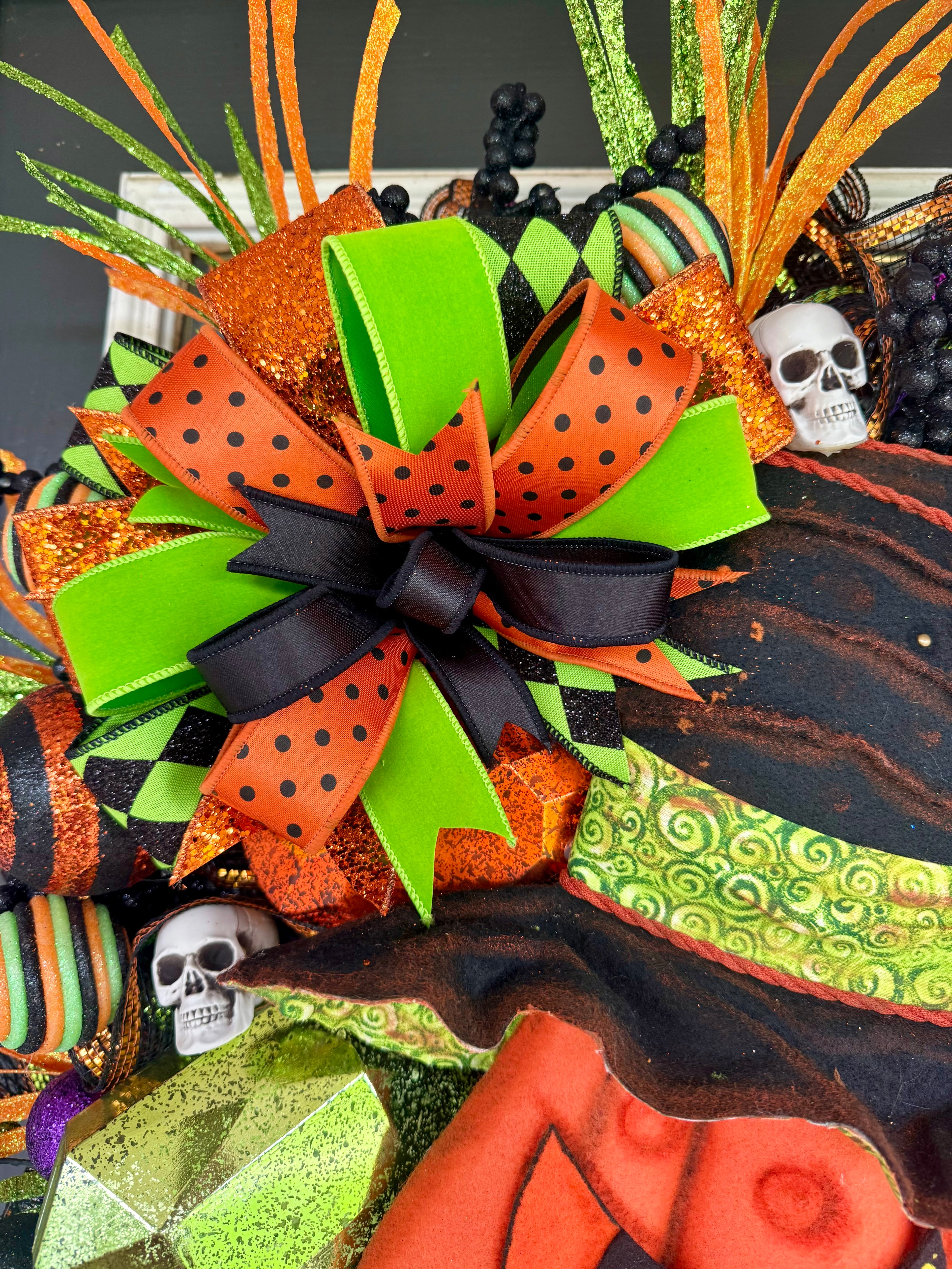 Luxury Halloween Jack-O’-Lantern Wreath | One-of-a-Kind Handmade Front Door Decor | Oversized Pumpkin | Spooky Fall Decor