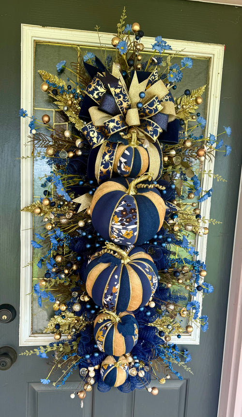 0. Luxury Navy & Gold Pumpkin Fall Swag