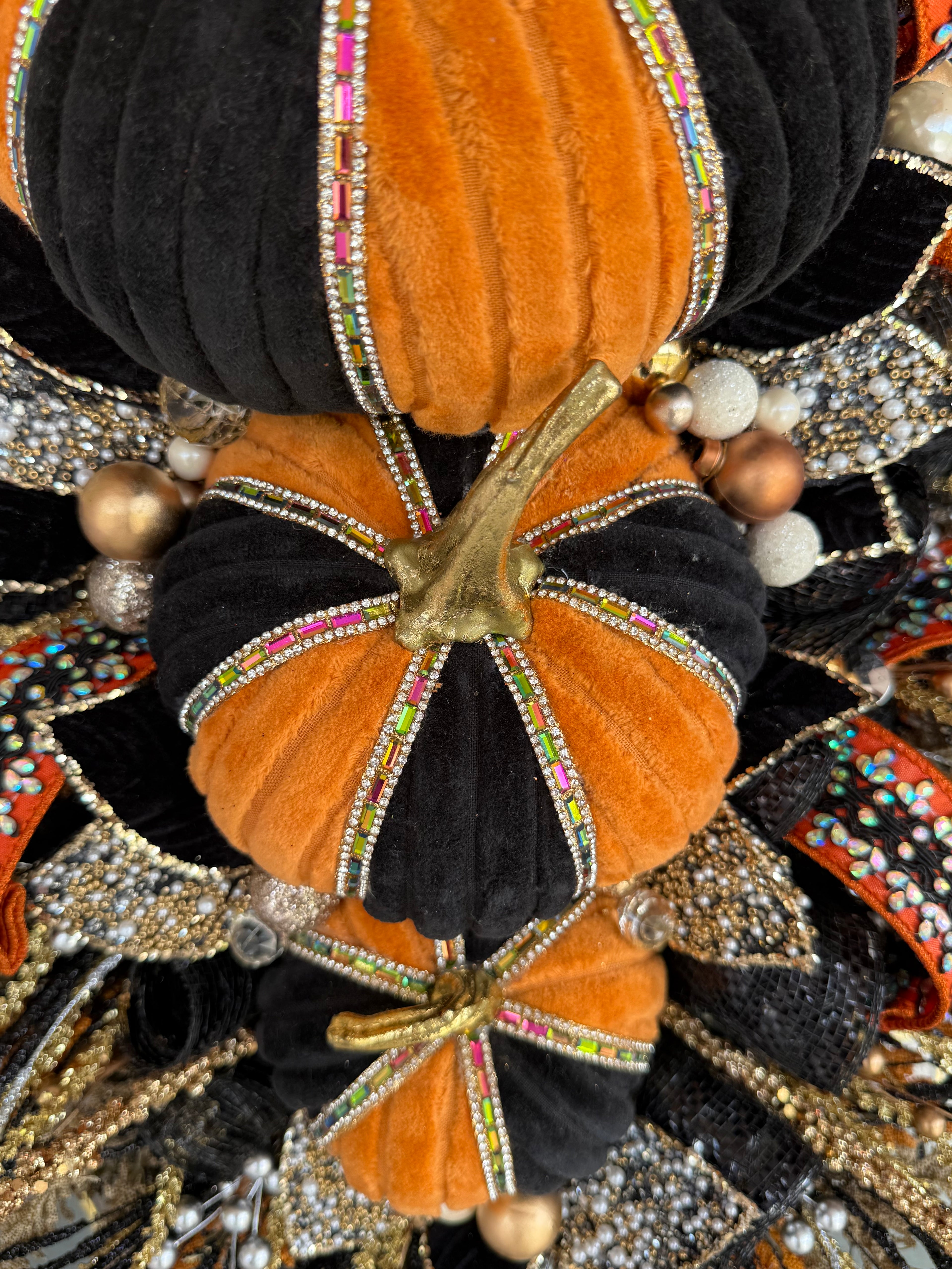 15. Luxury Black & Orange Halloween Door Swag – Handmade Halloween Wreath Alternative