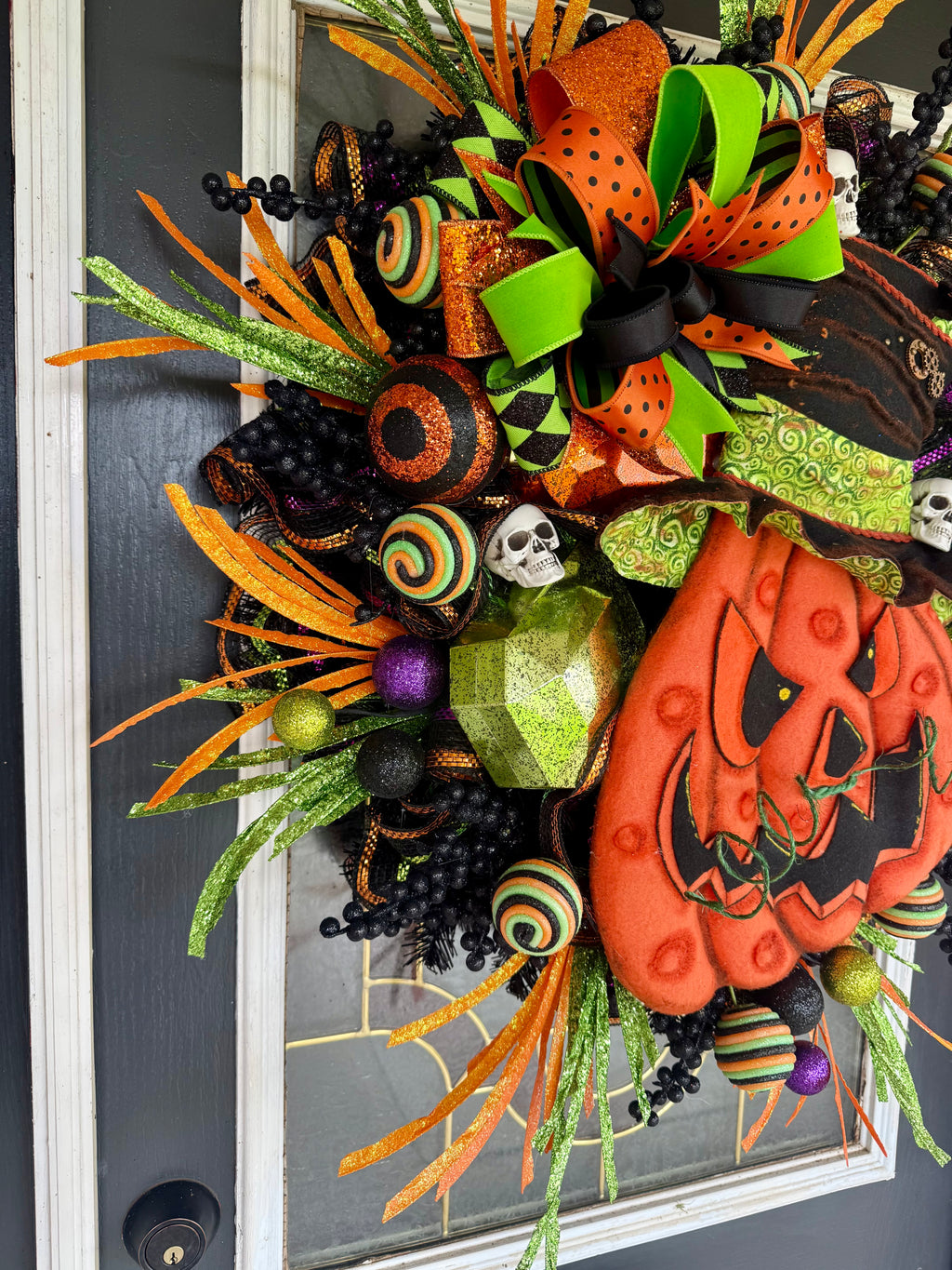 Luxury Halloween Jack-O’-Lantern Wreath | One-of-a-Kind Handmade Front Door Decor | Oversized Pumpkin | Spooky Fall Decor