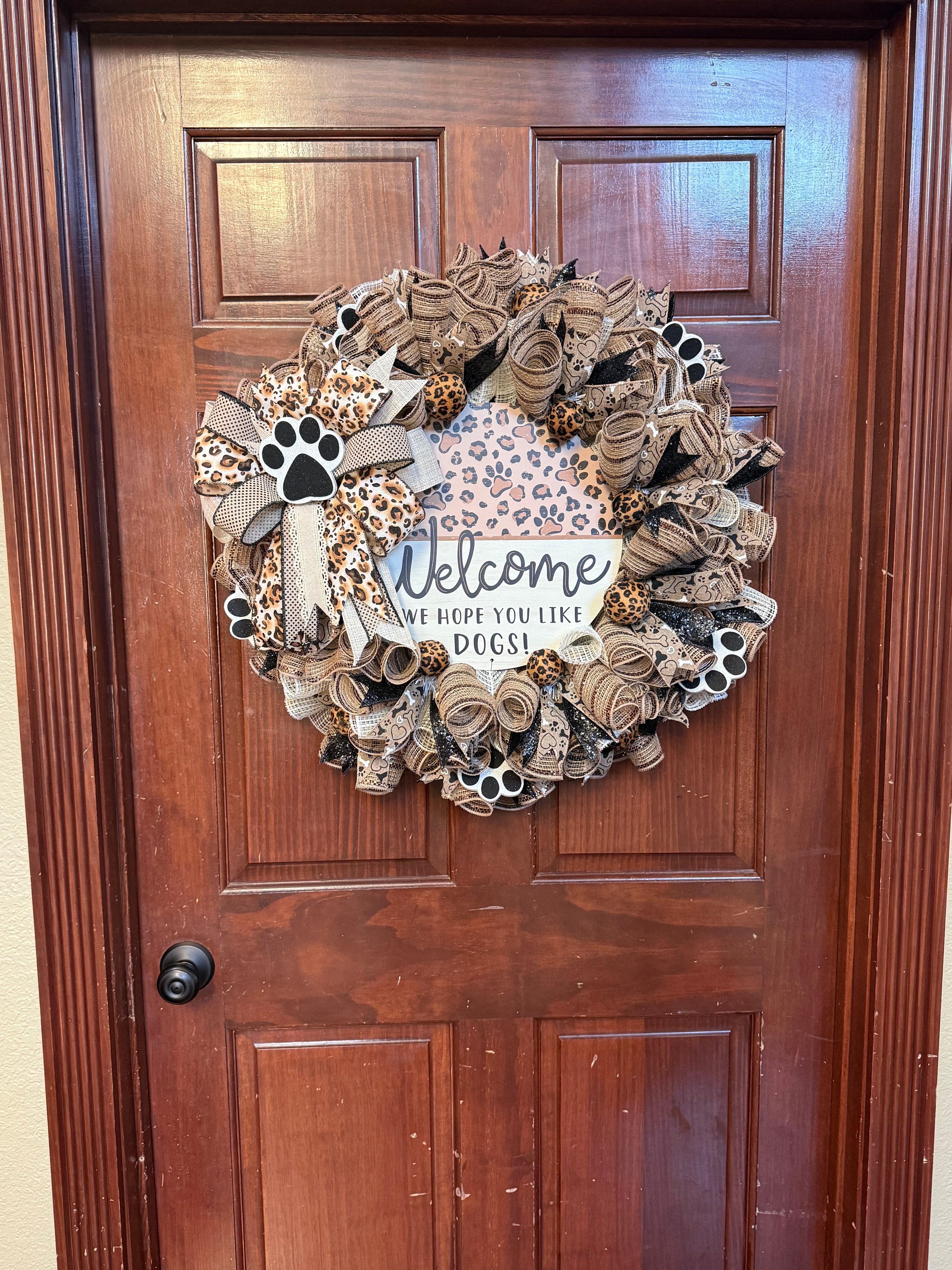 Dog Lover Wreath, Neutral Burlap Leopard Paw Print Welcome Sign, Farmhouse Pet Decor