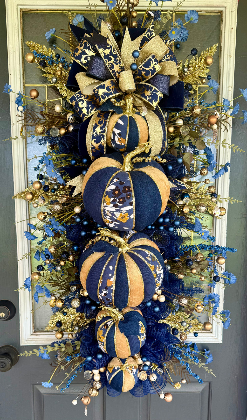 Luxury Navy & Gold Pumpkin Fall Swag