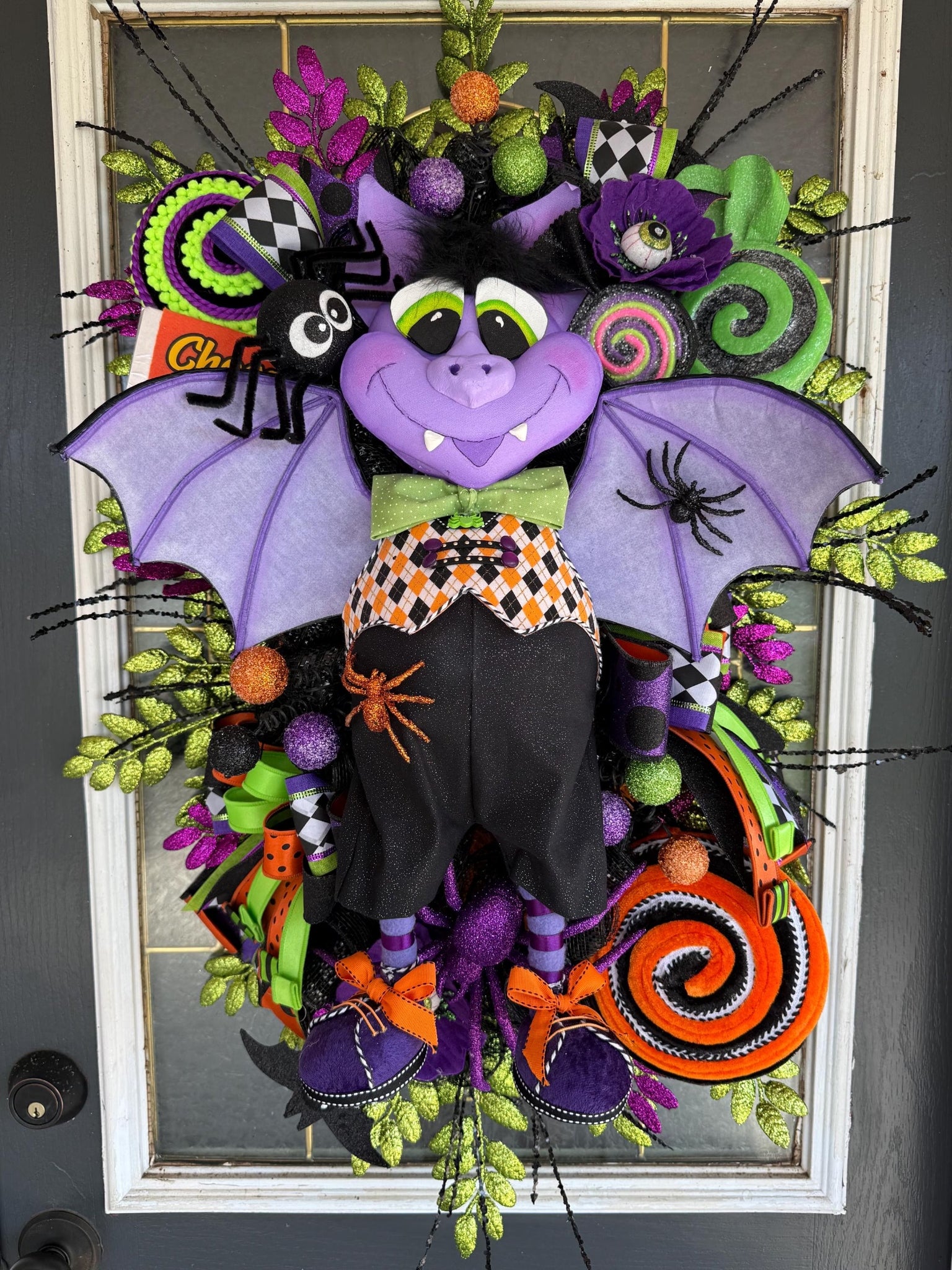 8. Boomerang Luxury Halloween Vampire Wreath | Extra Large Bat Door Hanger | Handmade Halloween Decor | 32x25x12