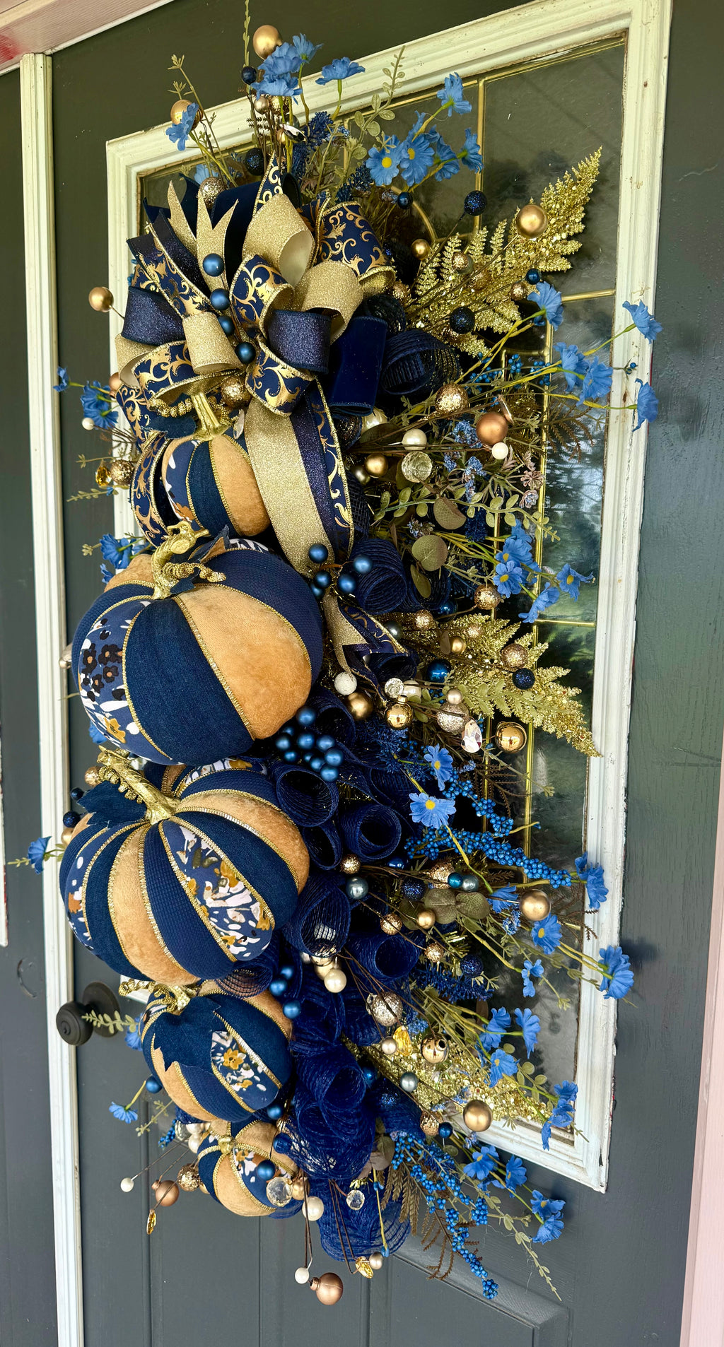 Luxury Navy & Gold Pumpkin Fall Swag