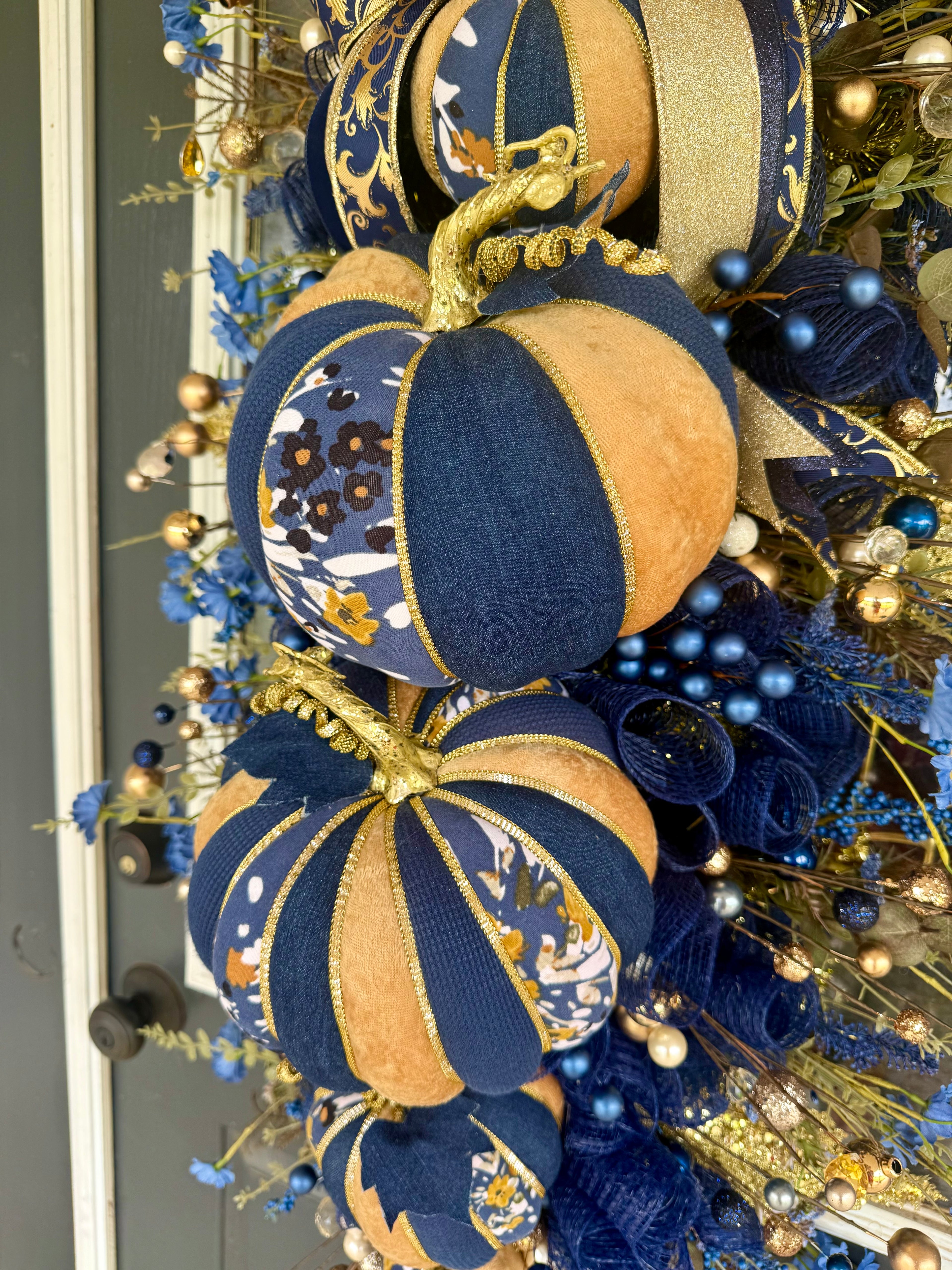 Luxury Navy & Gold Pumpkin Fall Swag
