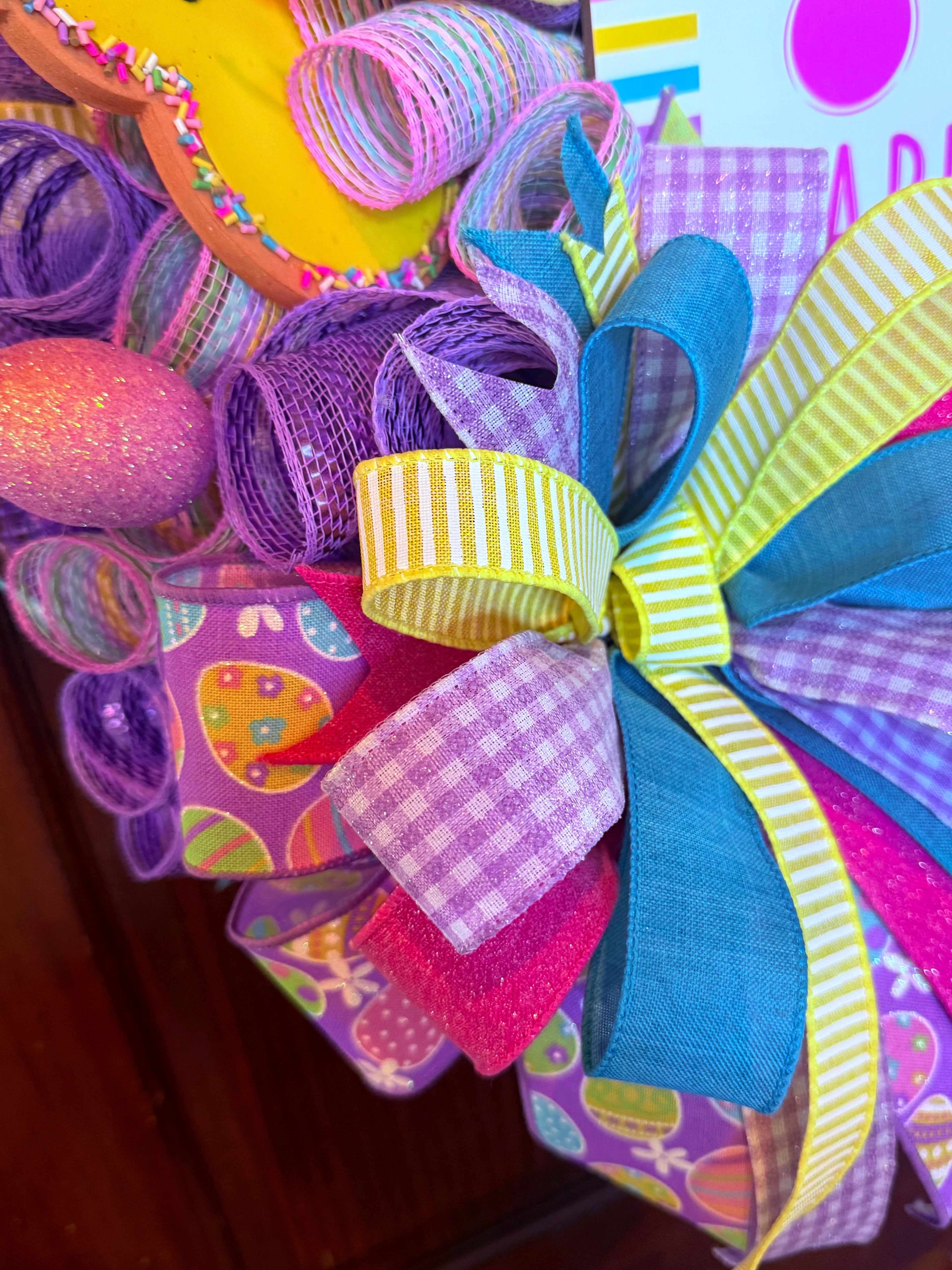 Happy Easter Bunny Wreath – Colorful Spring Door Decor with Peeps and Pastel Mesh