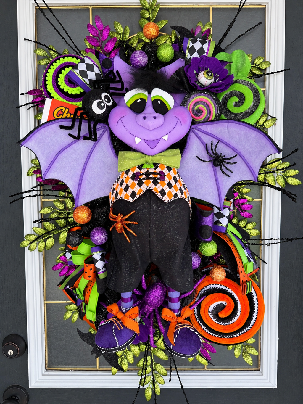 Boomerang Luxury Halloween Vampire Wreath | Extra Large Bat Door Hanger | Handmade Halloween Decor | 32x25x12