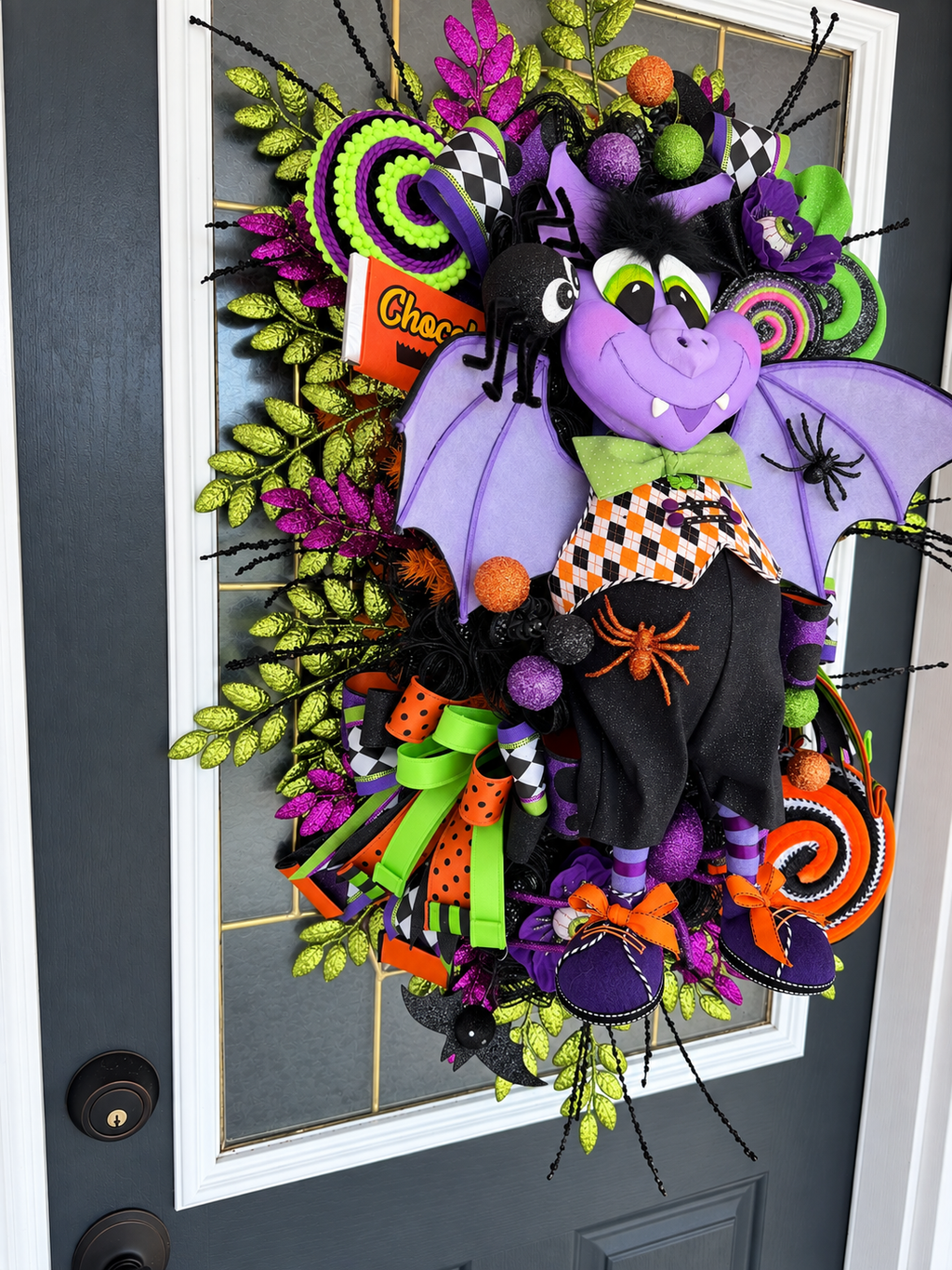 Boomerang Luxury Halloween Vampire Wreath | Extra Large Bat Door Hanger | Handmade Halloween Decor | 32x25x12