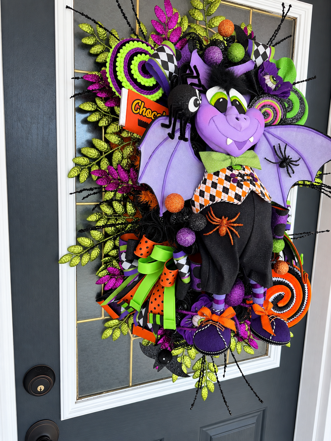 Boomerang Luxury Halloween Vampire Wreath | Extra Large Bat Door Hanger | Handmade Halloween Decor | 32x25x12