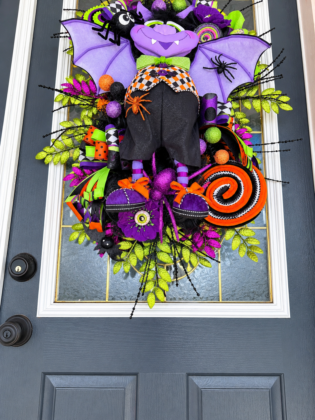 Boomerang Luxury Halloween Vampire Wreath | Extra Large Bat Door Hanger | Handmade Halloween Decor | 32x25x12