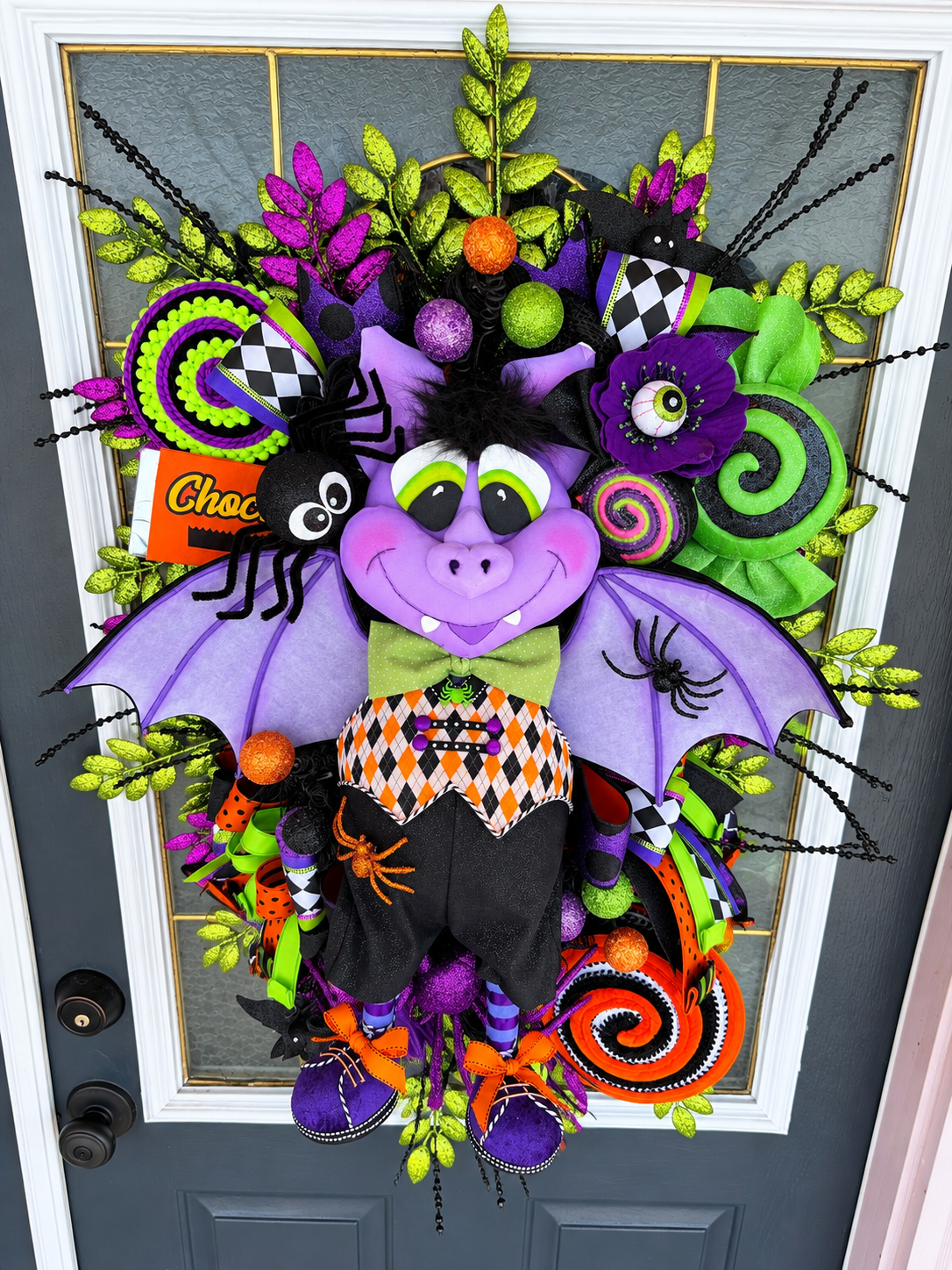 Boomerang Luxury Halloween Vampire Wreath | Extra Large Bat Door Hanger | Handmade Halloween Decor | 32x25x12
