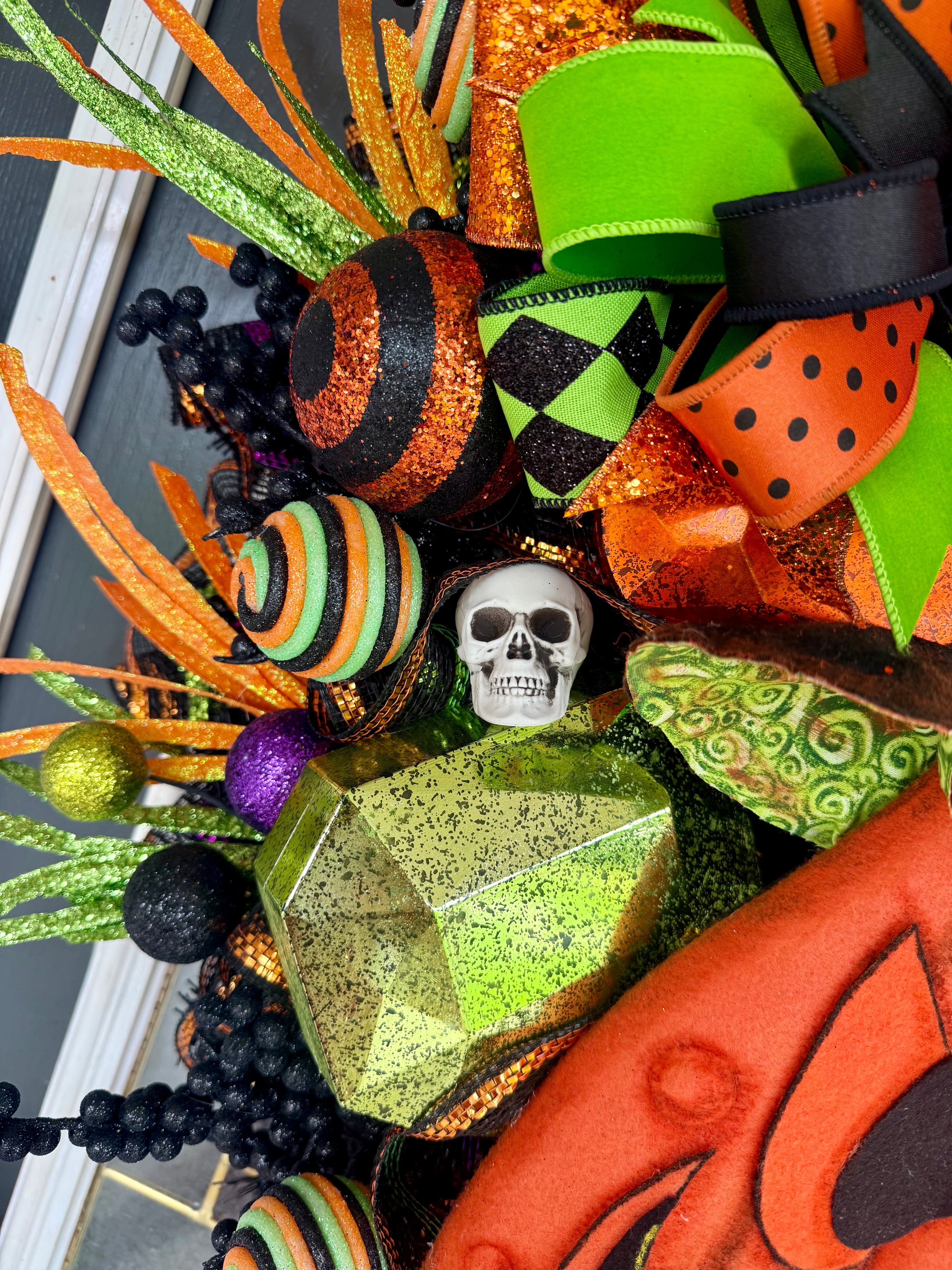 Luxury Halloween Jack-O’-Lantern Wreath | One-of-a-Kind Handmade Front Door Decor | Oversized Pumpkin | Spooky Fall Decor