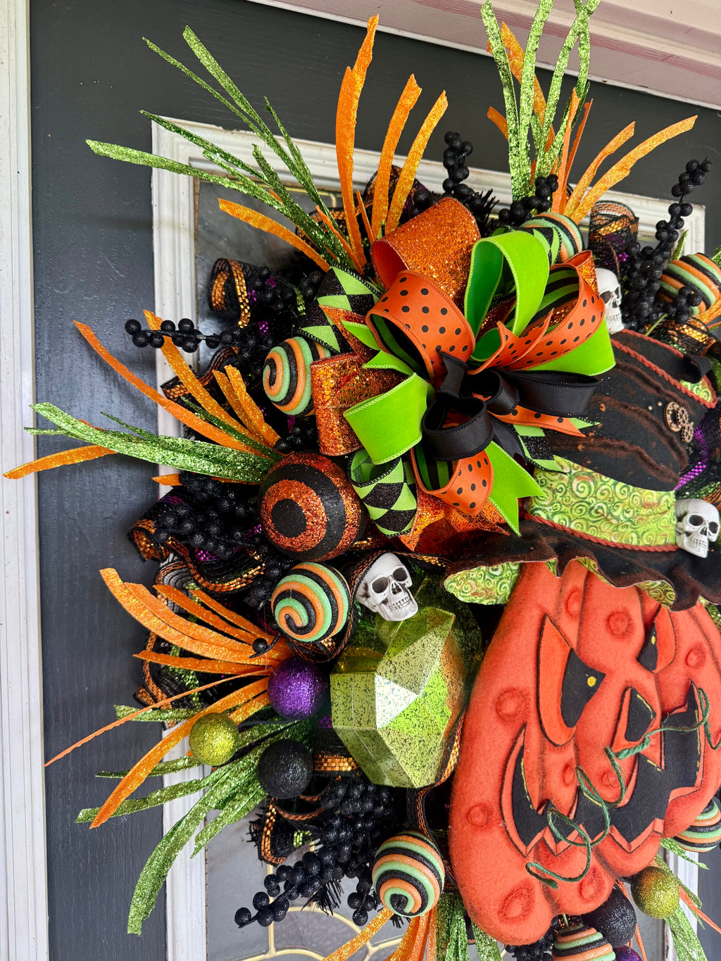 Luxury Halloween Jack-O’-Lantern Wreath | One-of-a-Kind Handmade Front Door Decor | Oversized Pumpkin | Spooky Fall Decor