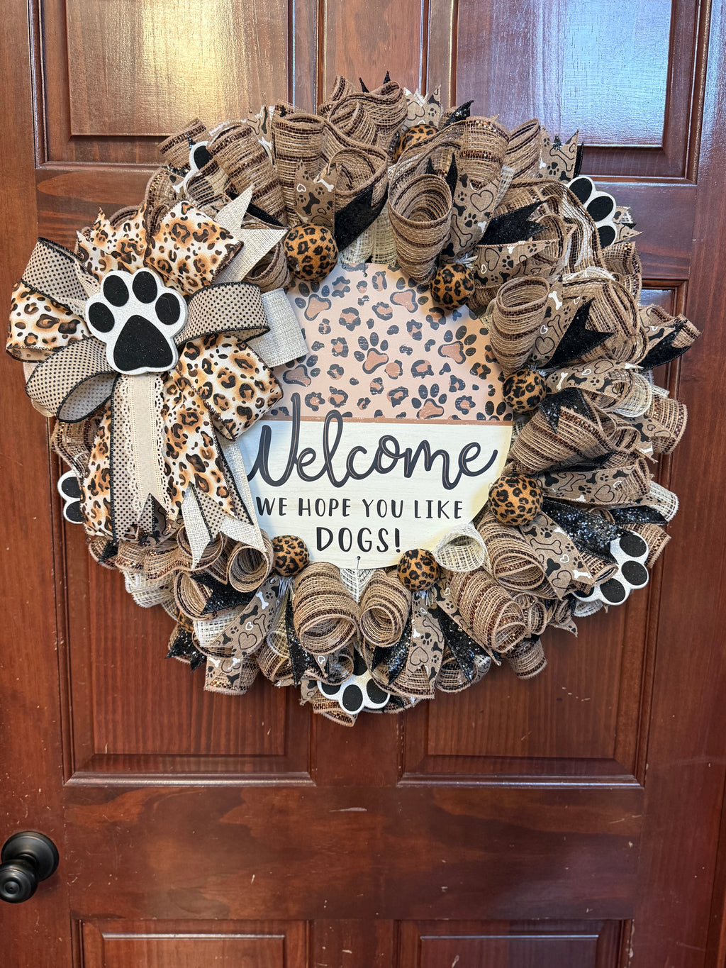 Dog Lover Wreath, Neutral Burlap Leopard Paw Print Welcome Sign, Farmhouse Pet Decor