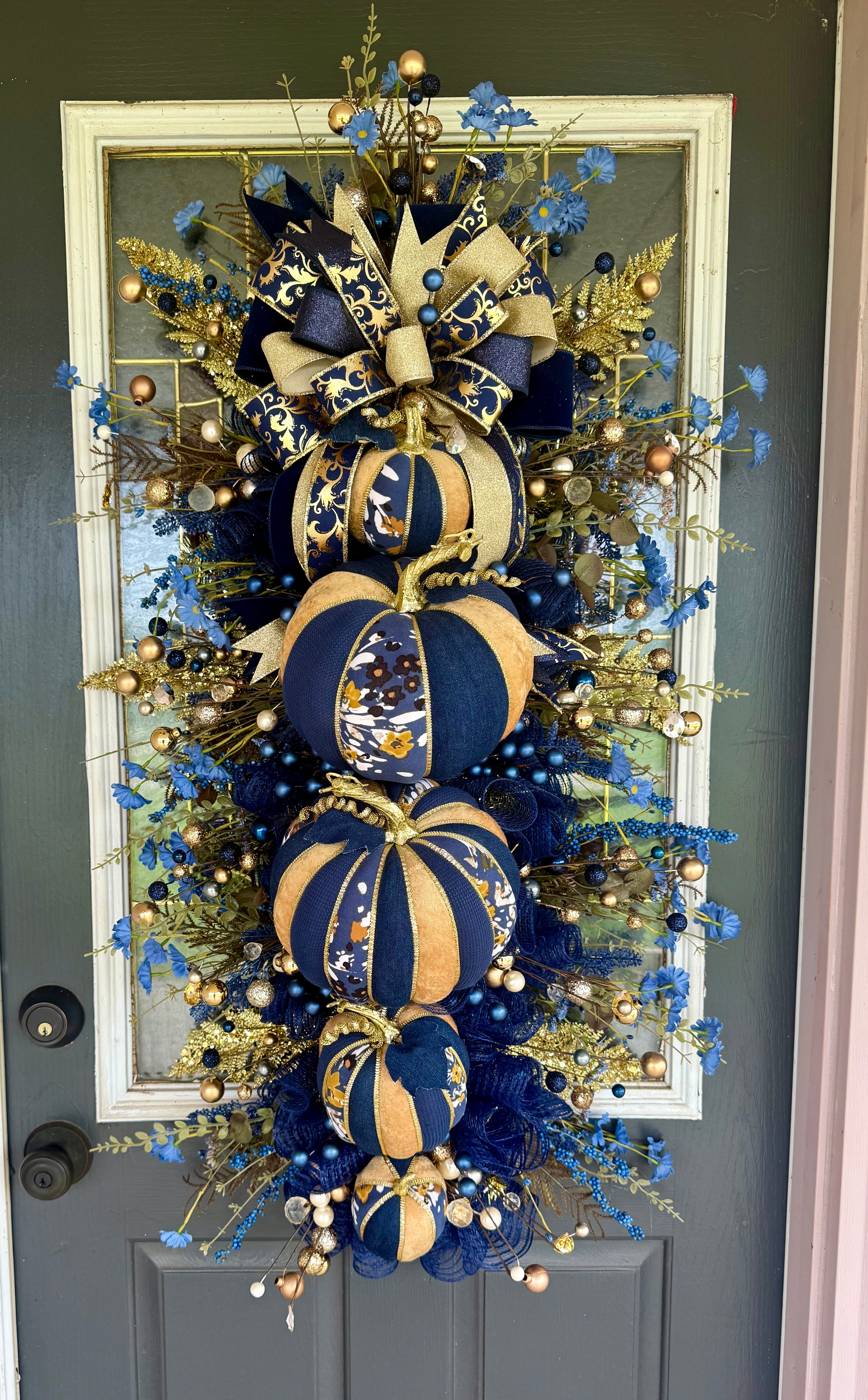 Luxury Navy & Gold Pumpkin Fall Swag