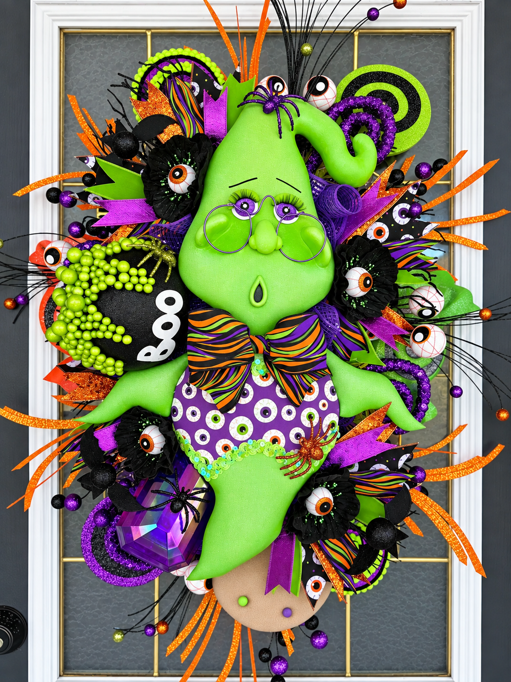 Boobert the Friendly Fun Ghost Halloween Wreath | Luxury Whimsical Front Door Decor | 28x20x8