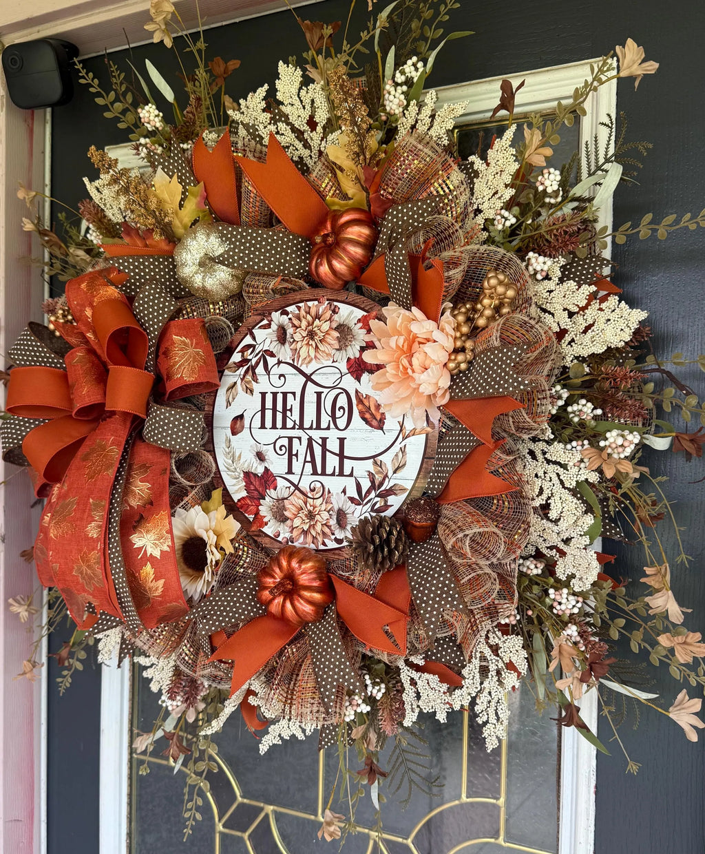 Luxury Hello Fall Mesh Wreath | Oversized Autumn Front Door Wreath | Pumpkin & Floral Fall Decor | Handmade Seasonal Door Hanger