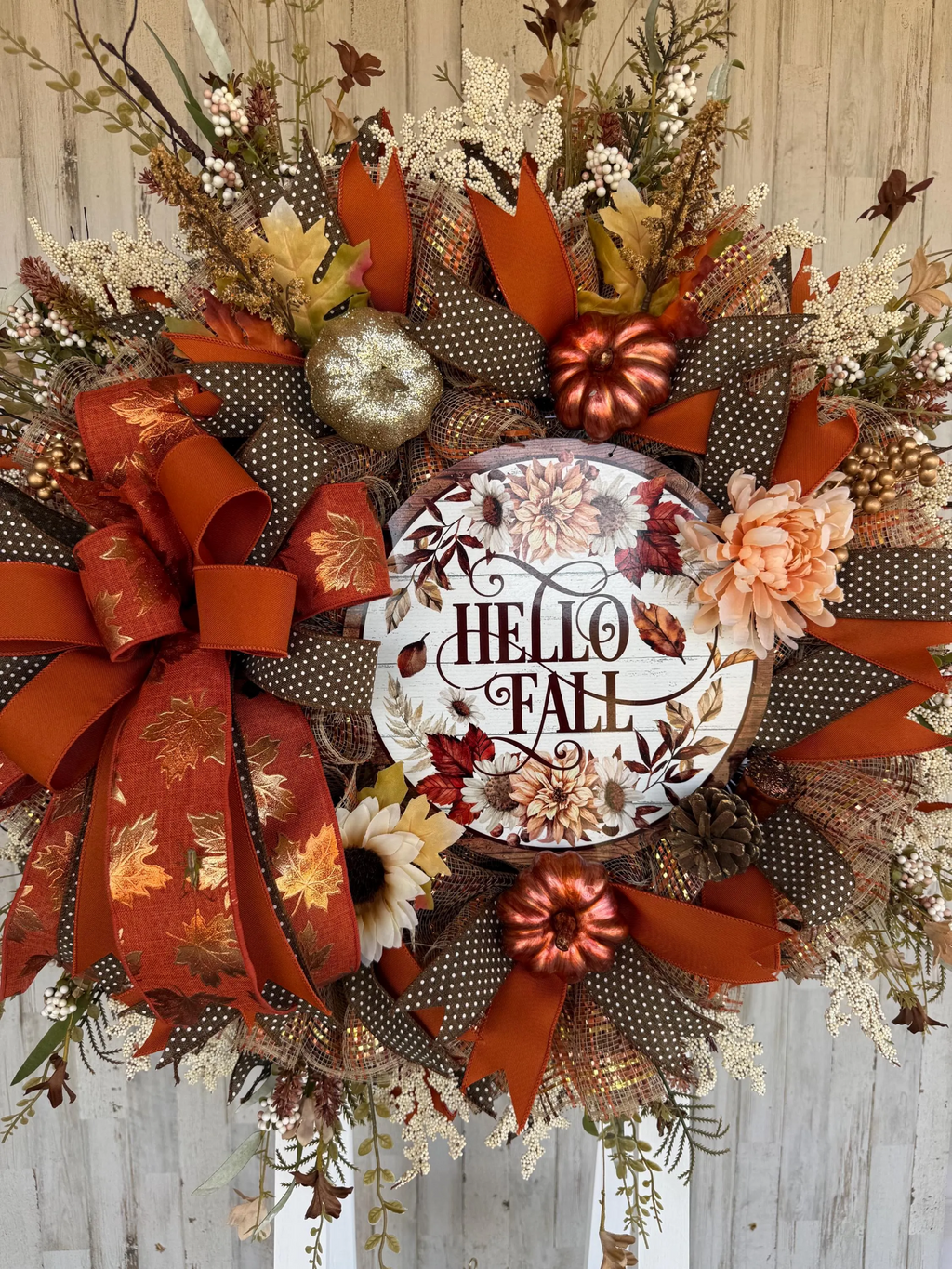 Luxury Hello Fall Mesh Wreath | Oversized Autumn Front Door Wreath | Pumpkin & Floral Fall Decor | Handmade Seasonal Door Hanger