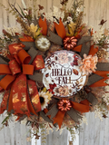 Luxury Hello Fall Mesh Wreath | Oversized Autumn Front Door Wreath | Pumpkin & Floral Fall Decor | Handmade Seasonal Door Hanger