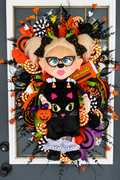 Lil Miss Meow Halloween Wreath | Black Cat Trick-or-Treater Door Hanger | Whimsical Candy Decor