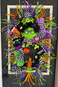 Handmade Halloween Wreath | Lil Ms. Frankie Witch Door Hanger, Candy Decor