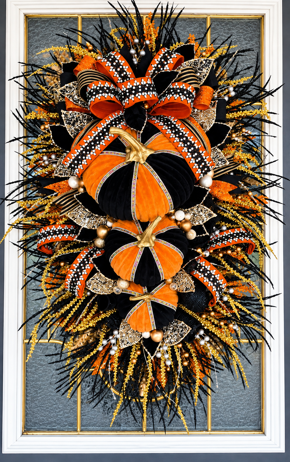 Luxury Black & Orange Halloween Door Swag – Handmade Halloween Wreath Alternative