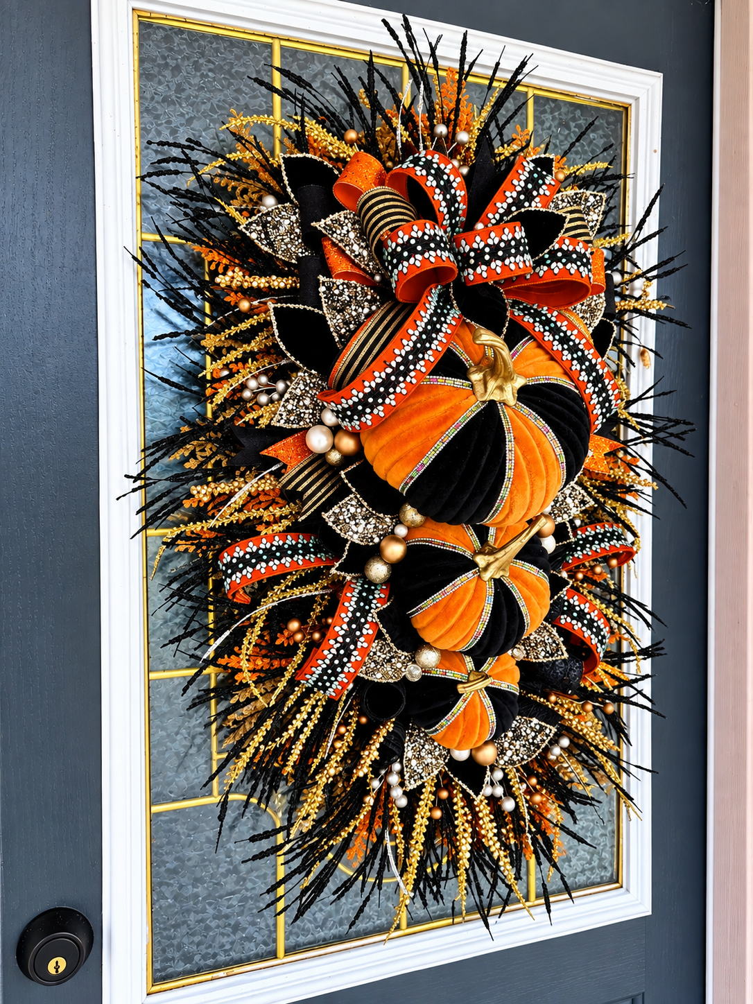 Luxury Black & Orange Halloween Door Swag – Handmade Halloween Wreath Alternative