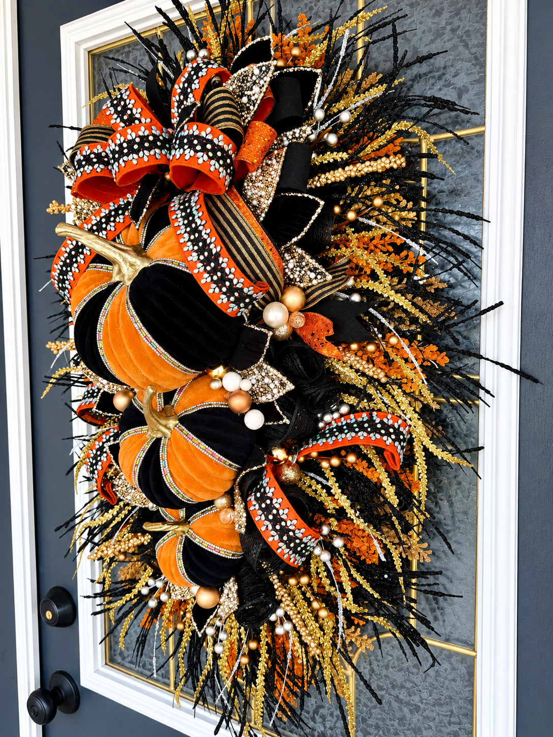 Luxury Black & Orange Halloween Door Swag – Handmade Halloween Wreath Alternative