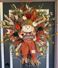 Luxury Fall Scarecrow Wreath | Oversized Autumn Front Door Decor | Handmade Pumpkin Mesh Wreath | Welcome Harvest Door Hanger