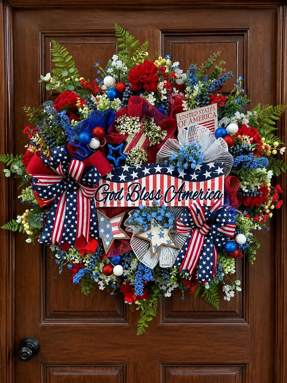 Patriotic God Bless America Wreath Oversized American Front Door Decor