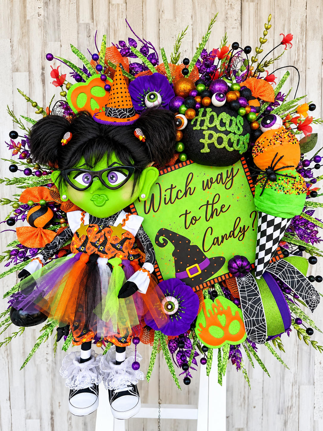 Whimsical Witch Halloween Wreath – “Witch Way to the Candy”