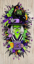 Oversized Green Witch Wreath, 42 Inch Halloween Door Decor, Whimsical Purple Green Black