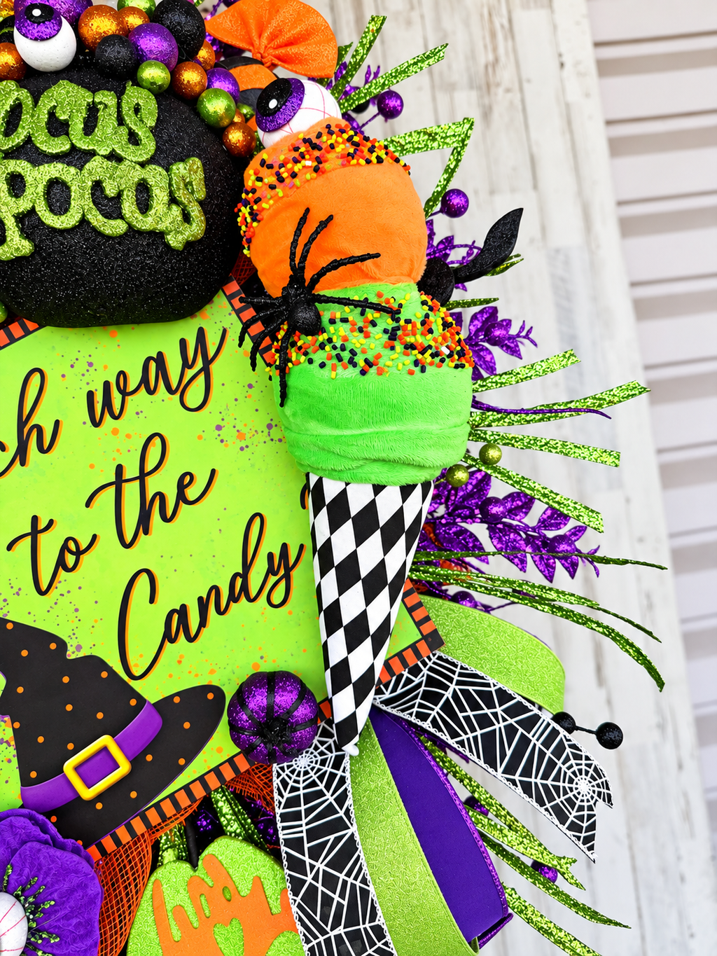 Whimsical Witch Halloween Wreath – “Witch Way to the Candy”