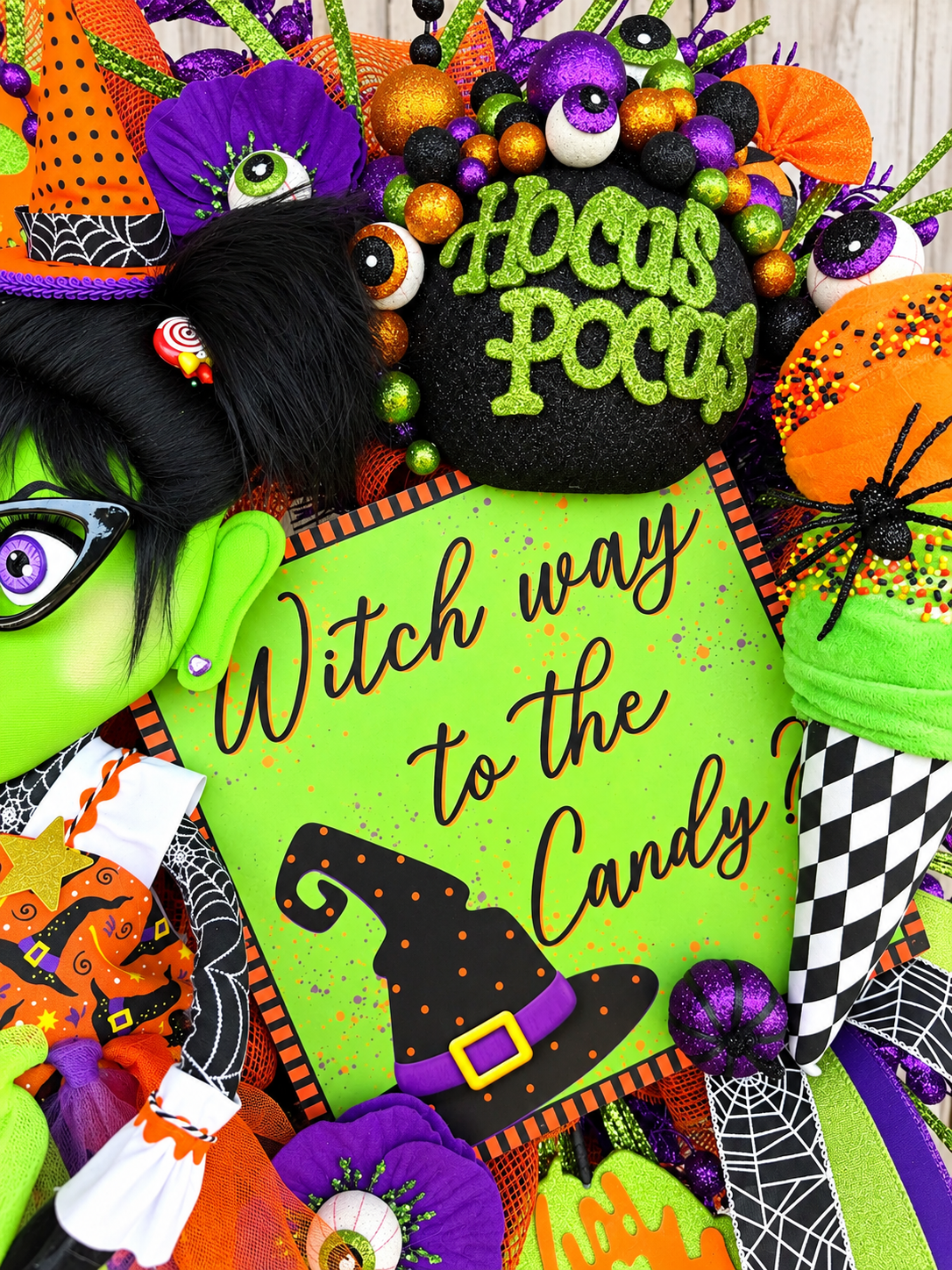 Whimsical Witch Halloween Wreath – “Witch Way to the Candy”