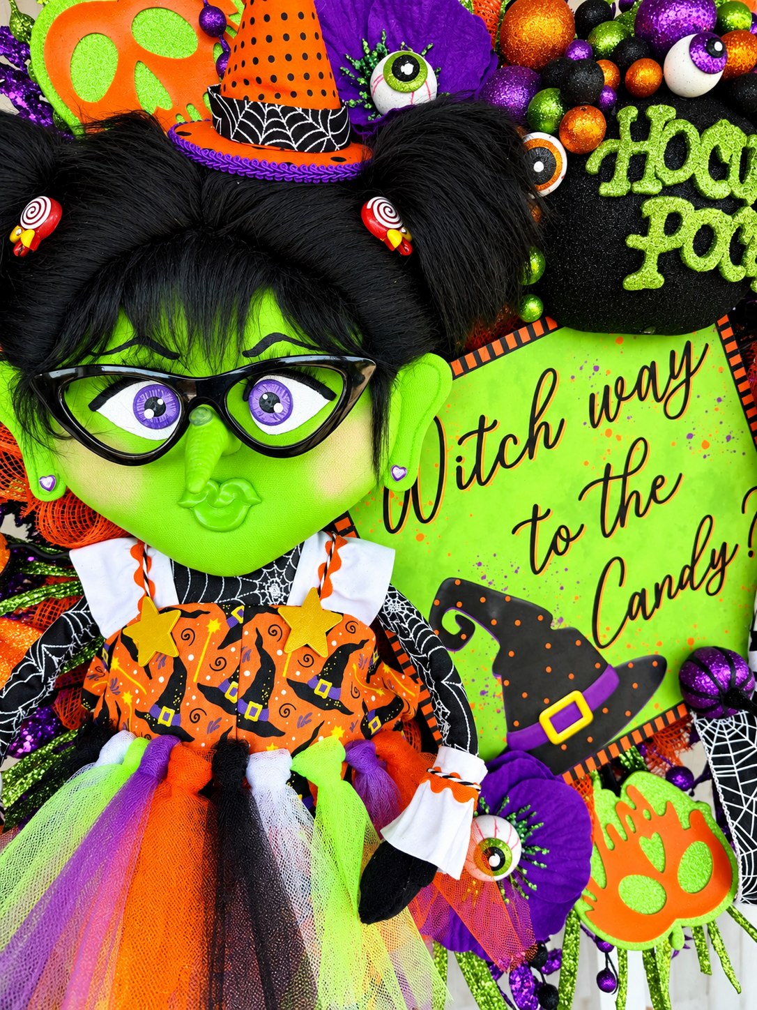 Whimsical Witch Halloween Wreath – “Witch Way to the Candy”