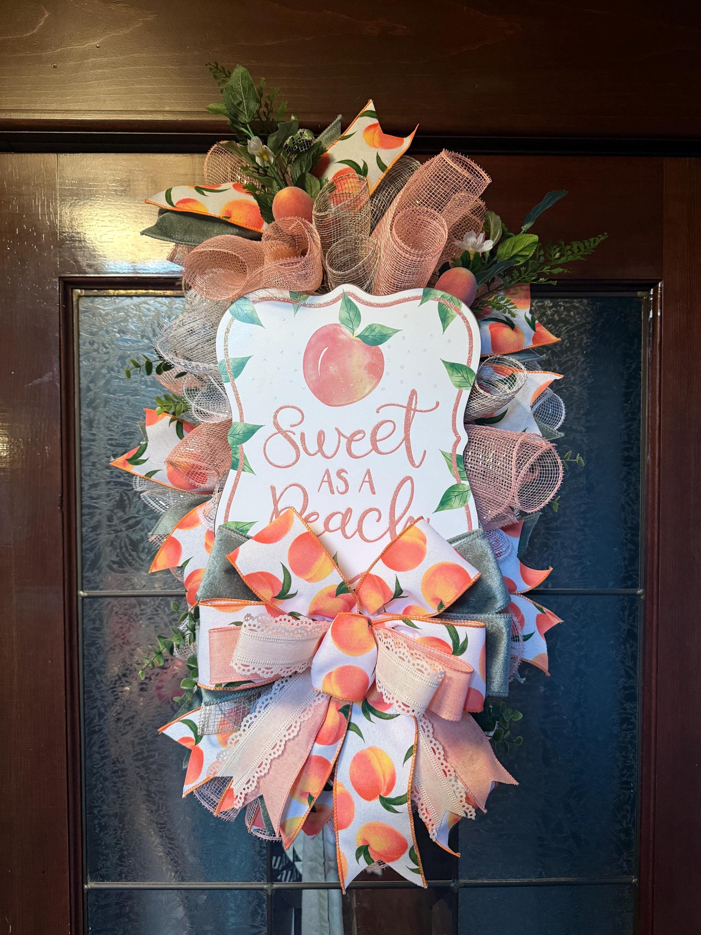 Handmade Peach Spring Wreath | Farmhouse Front Door Decor