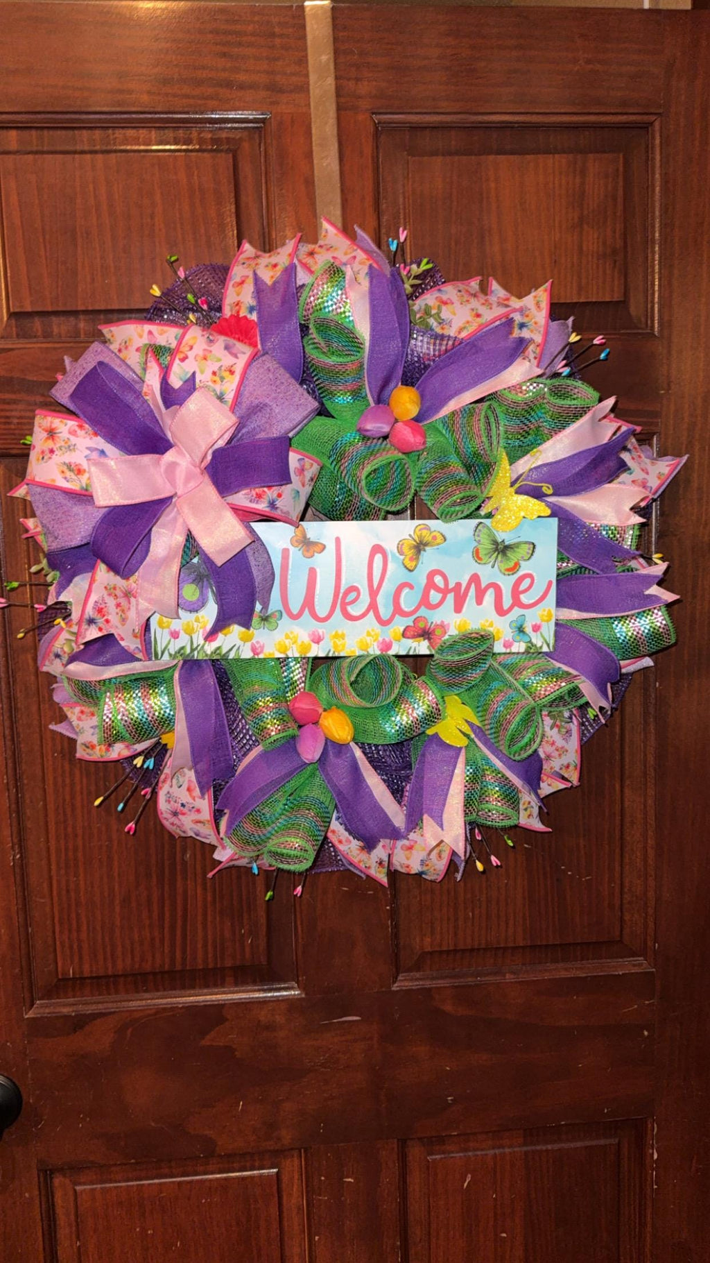 Handmade Spring Welcome Wreath | Floral Butterfly Door Decor
