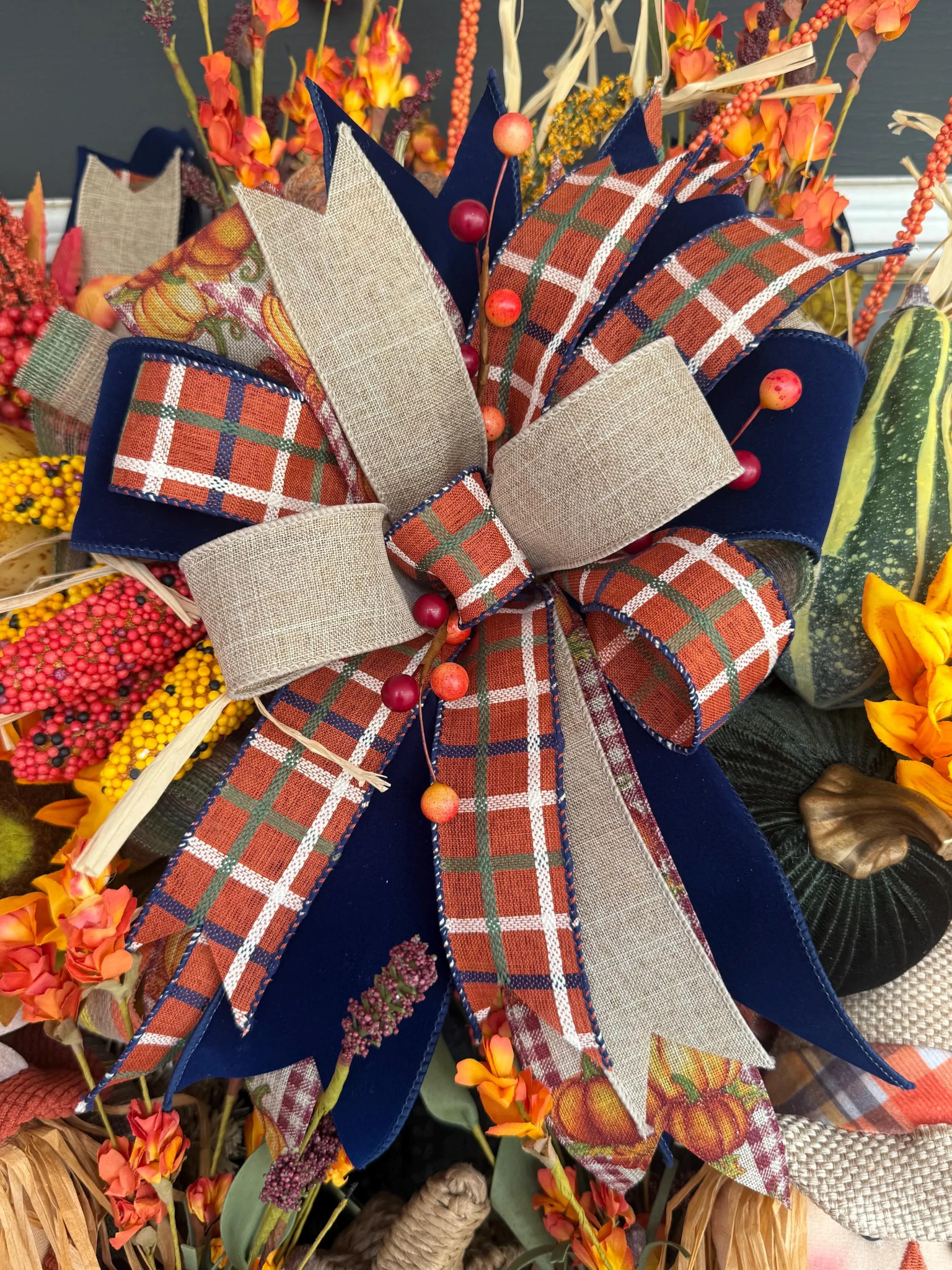 Luxury Scarecrow Fall Wreath – Thanksgiving Autumn Door Swag