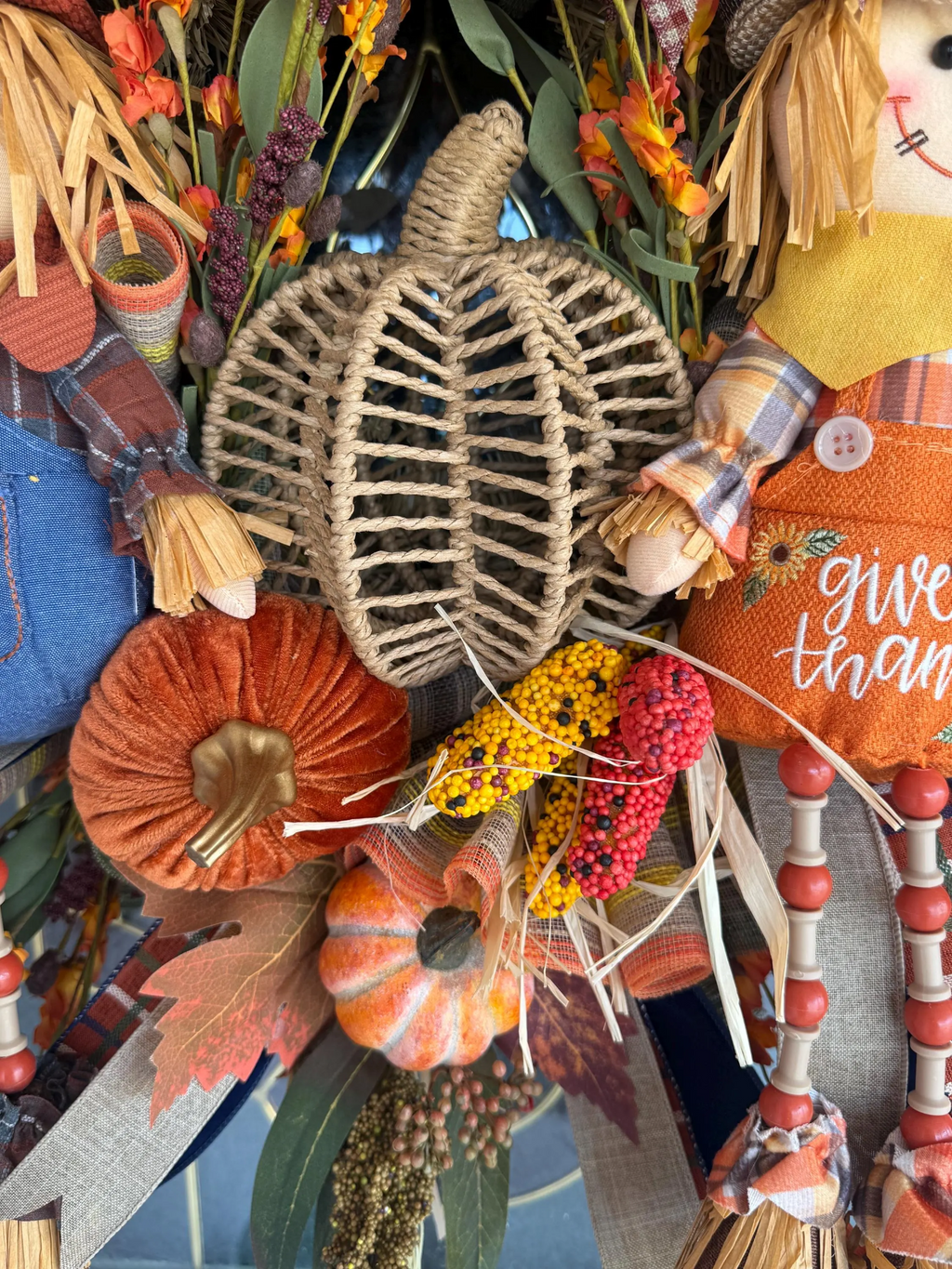 Luxury Scarecrow Fall Wreath – Thanksgiving Autumn Door Swag